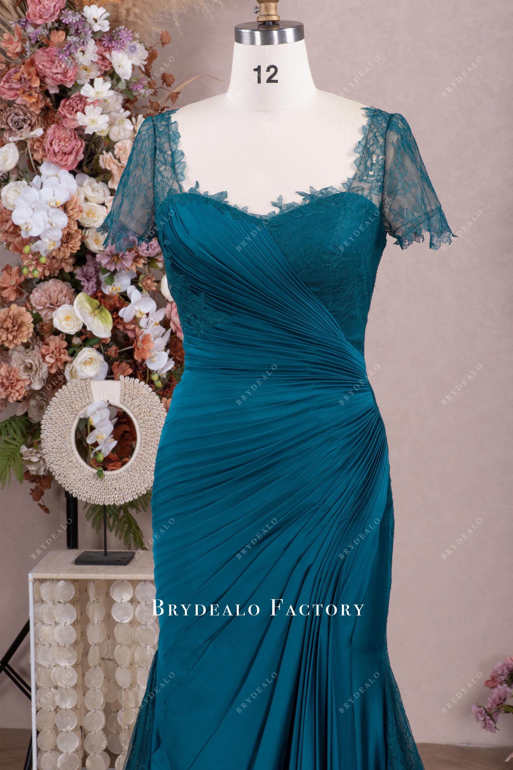 peacock cap sleeve mother of bride dress