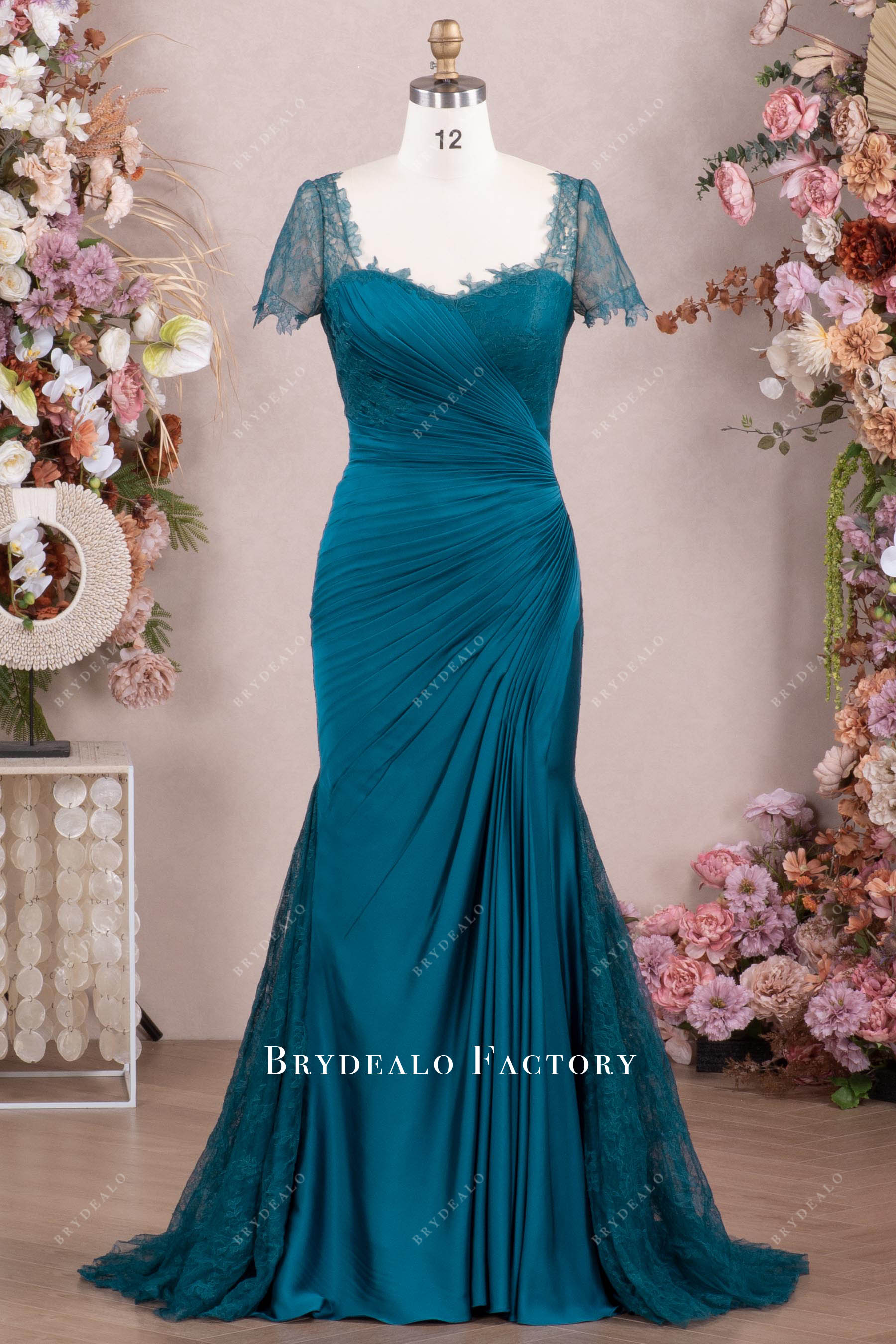 peacock pleated fit flare mother of bride dress