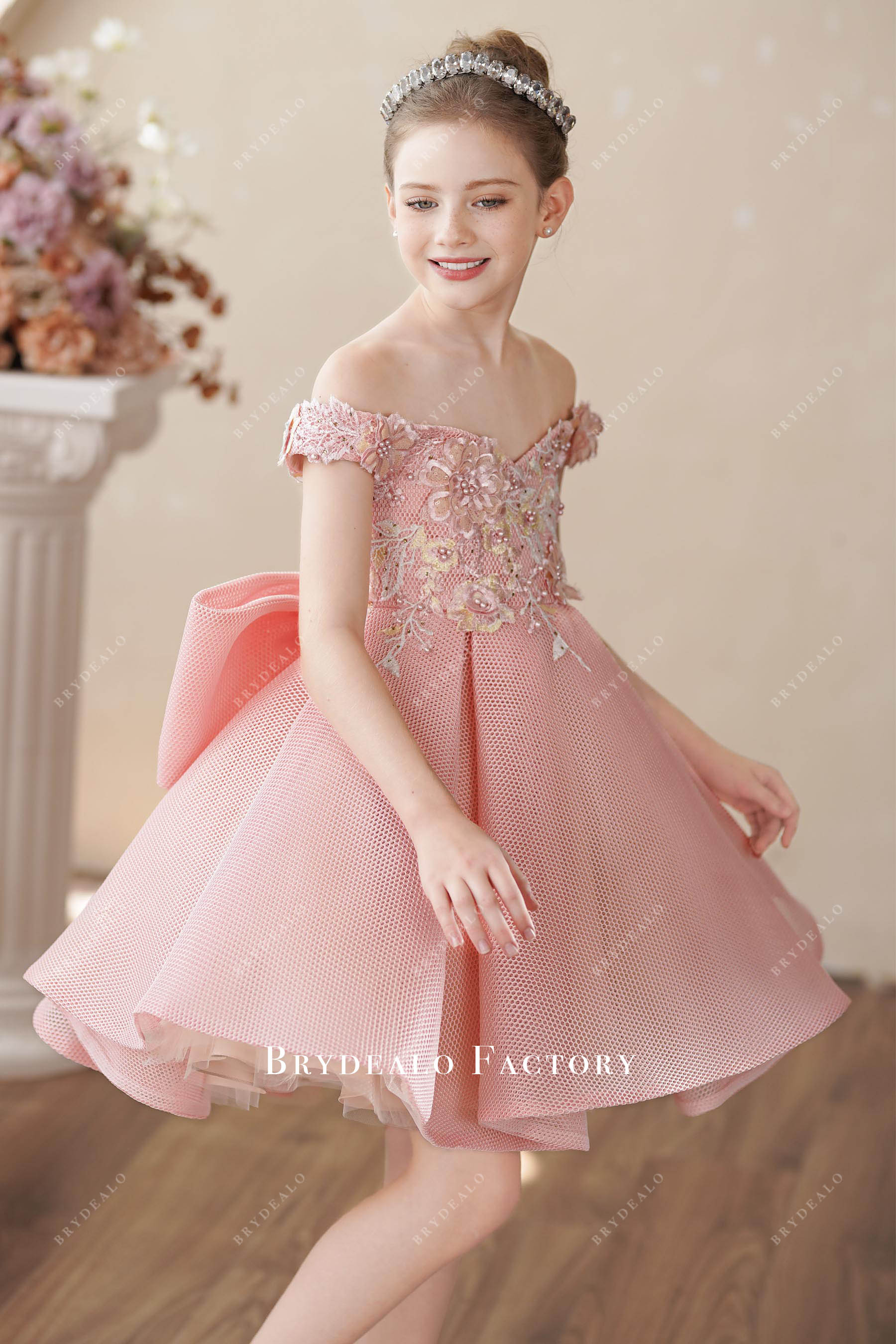 pearl flower ankle-length flower girl dress