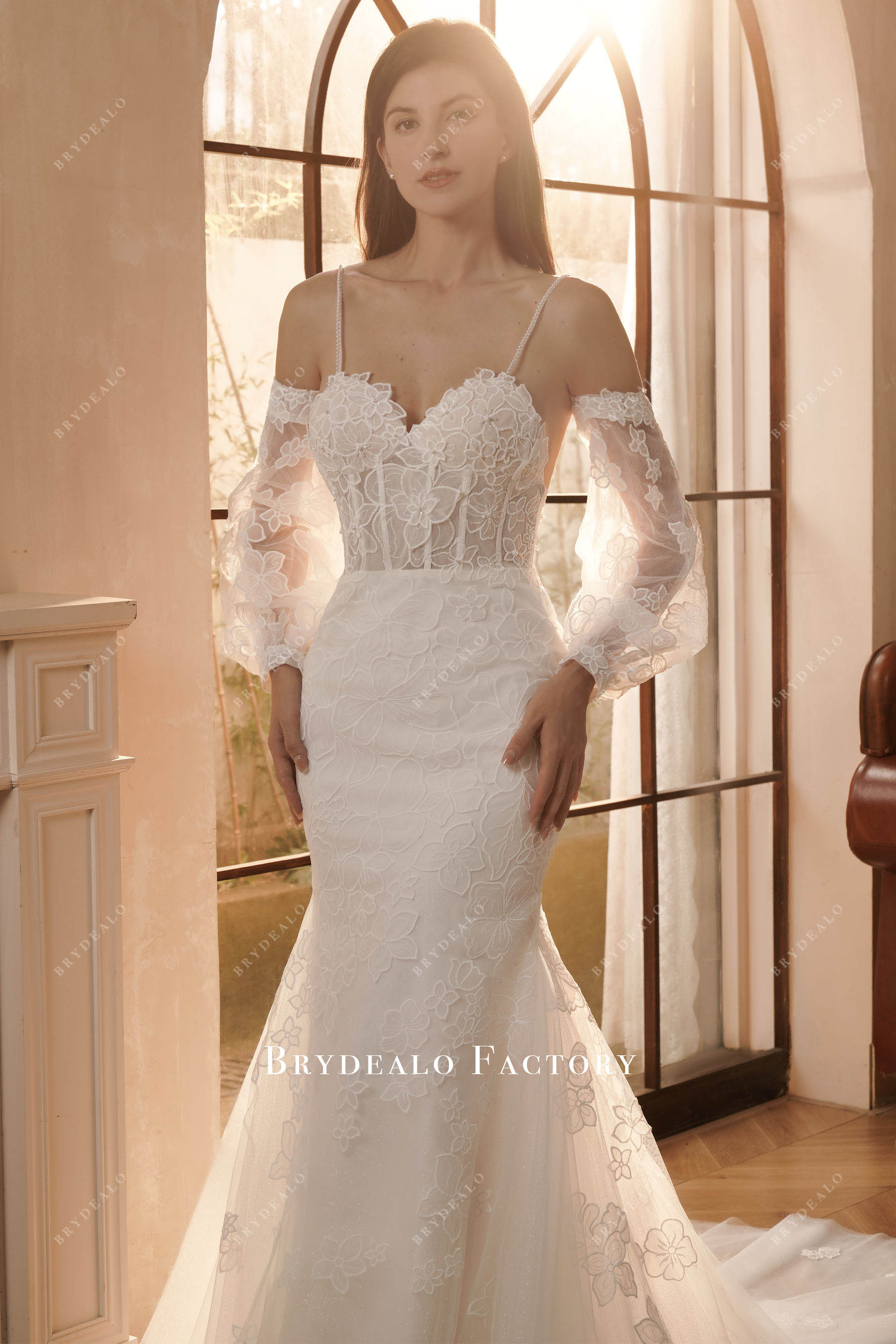 pearl thin straps sweetheart wedding dress