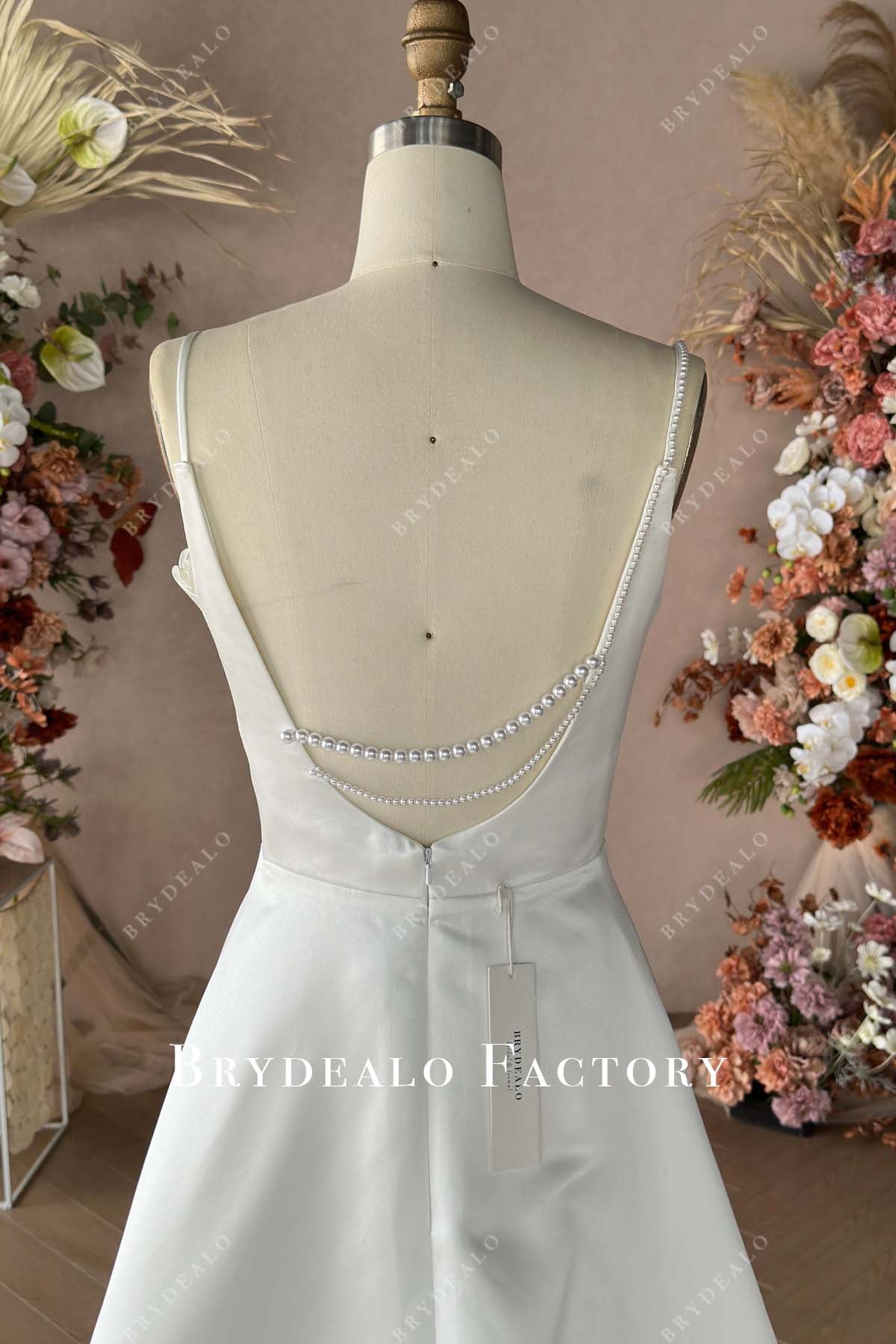 custom plearls open back wedding gown