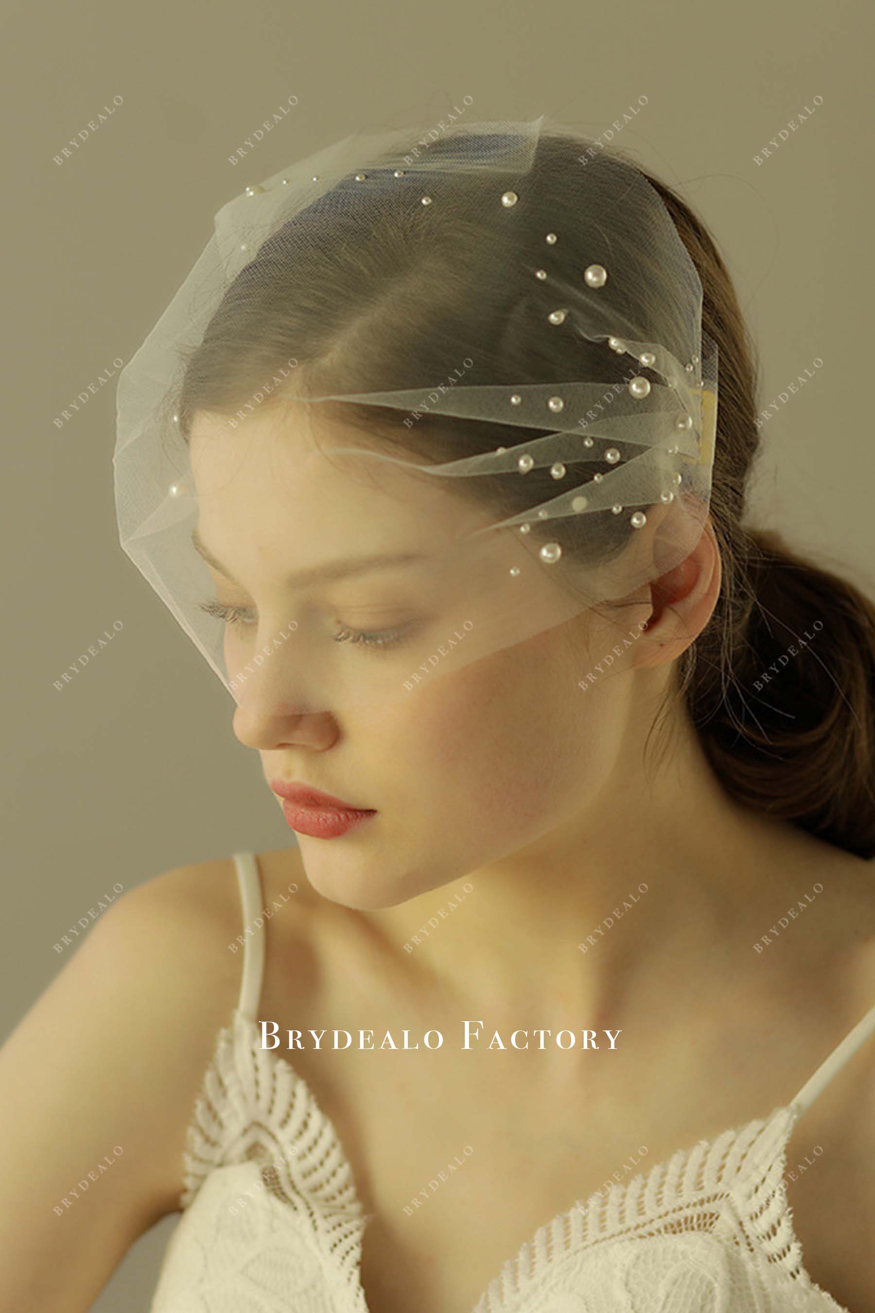 pearls birdcage bridal veil