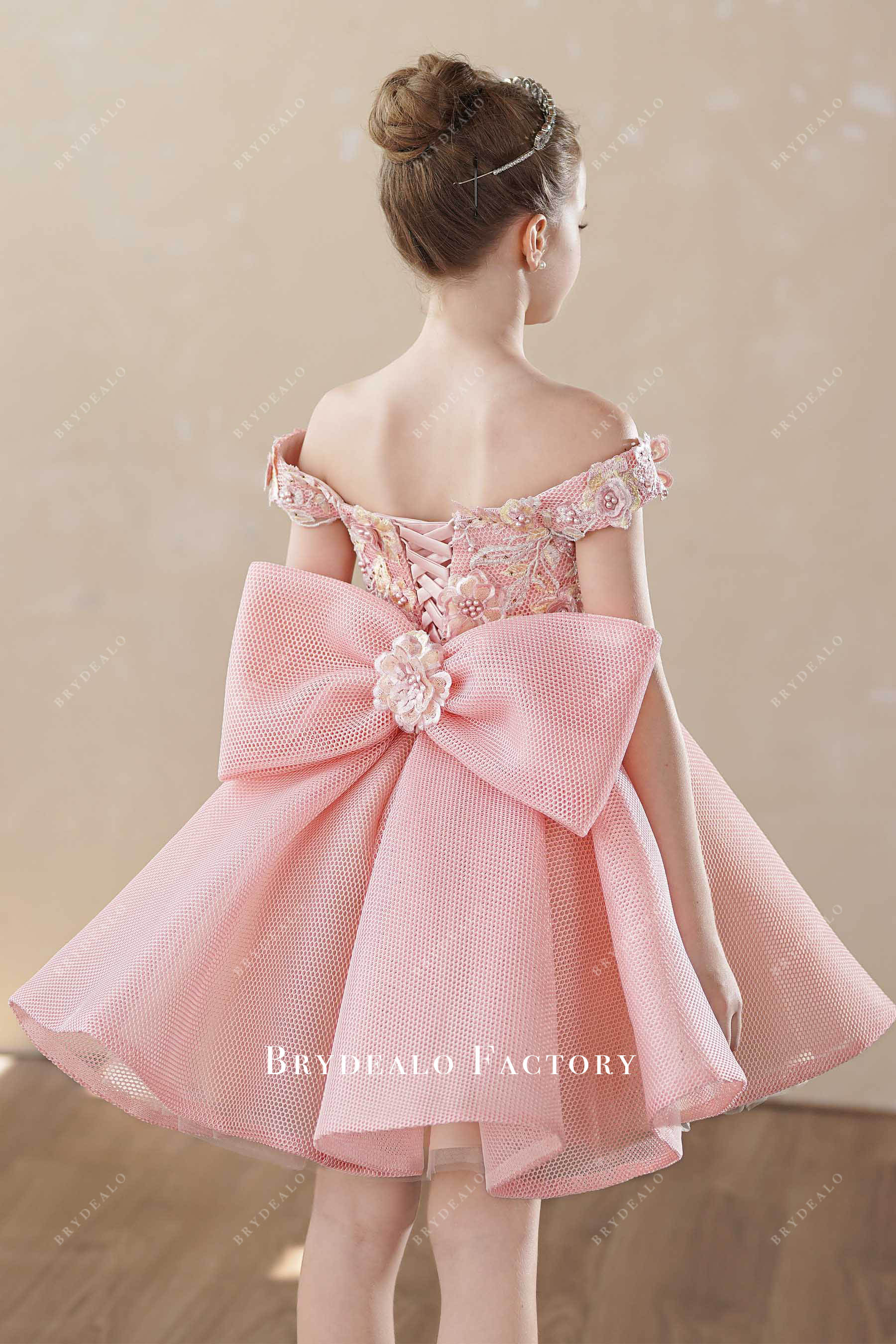 pink bowknot corset flower girl dress 