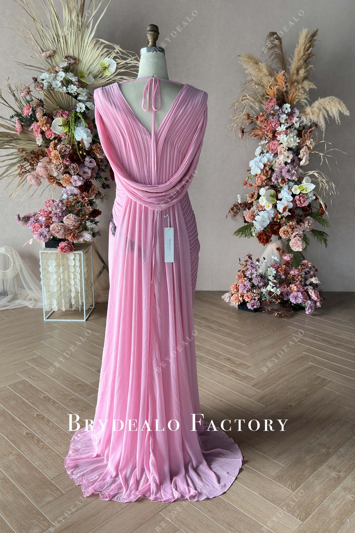 custom pink cape formal dress