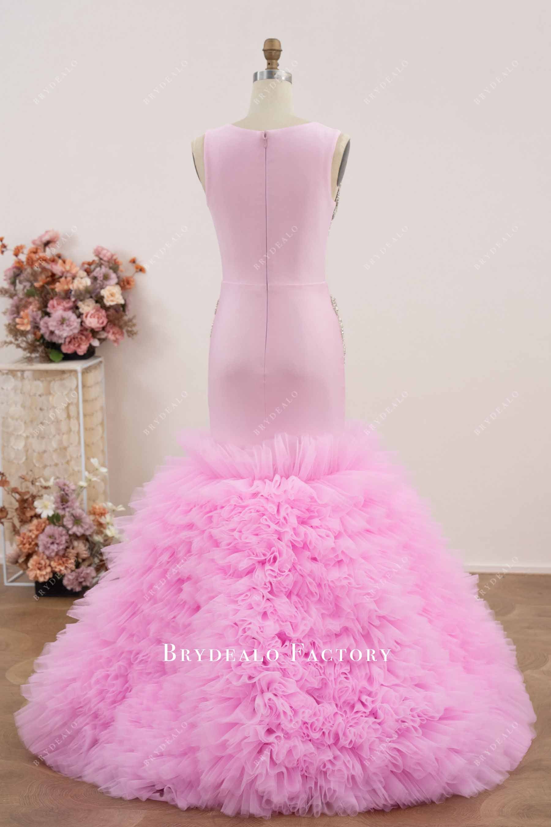 pink fit trumpet prom gown