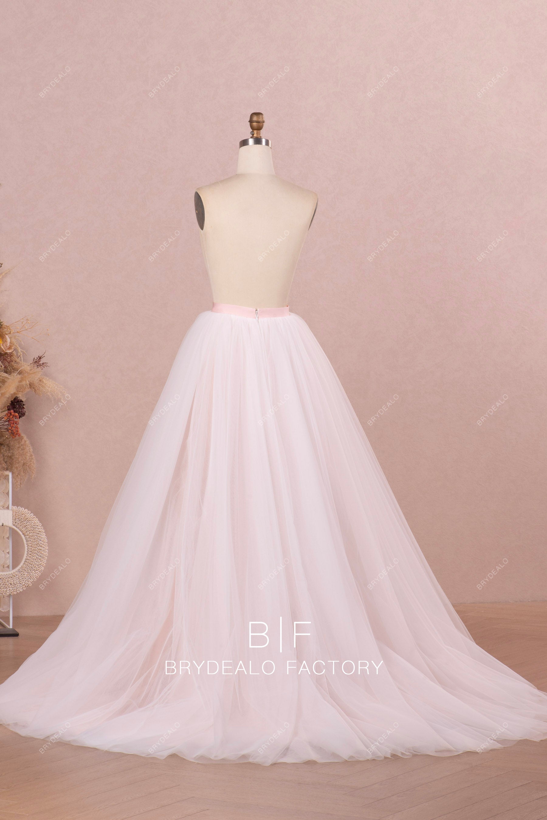 pink long puffy wedding dress overskirt