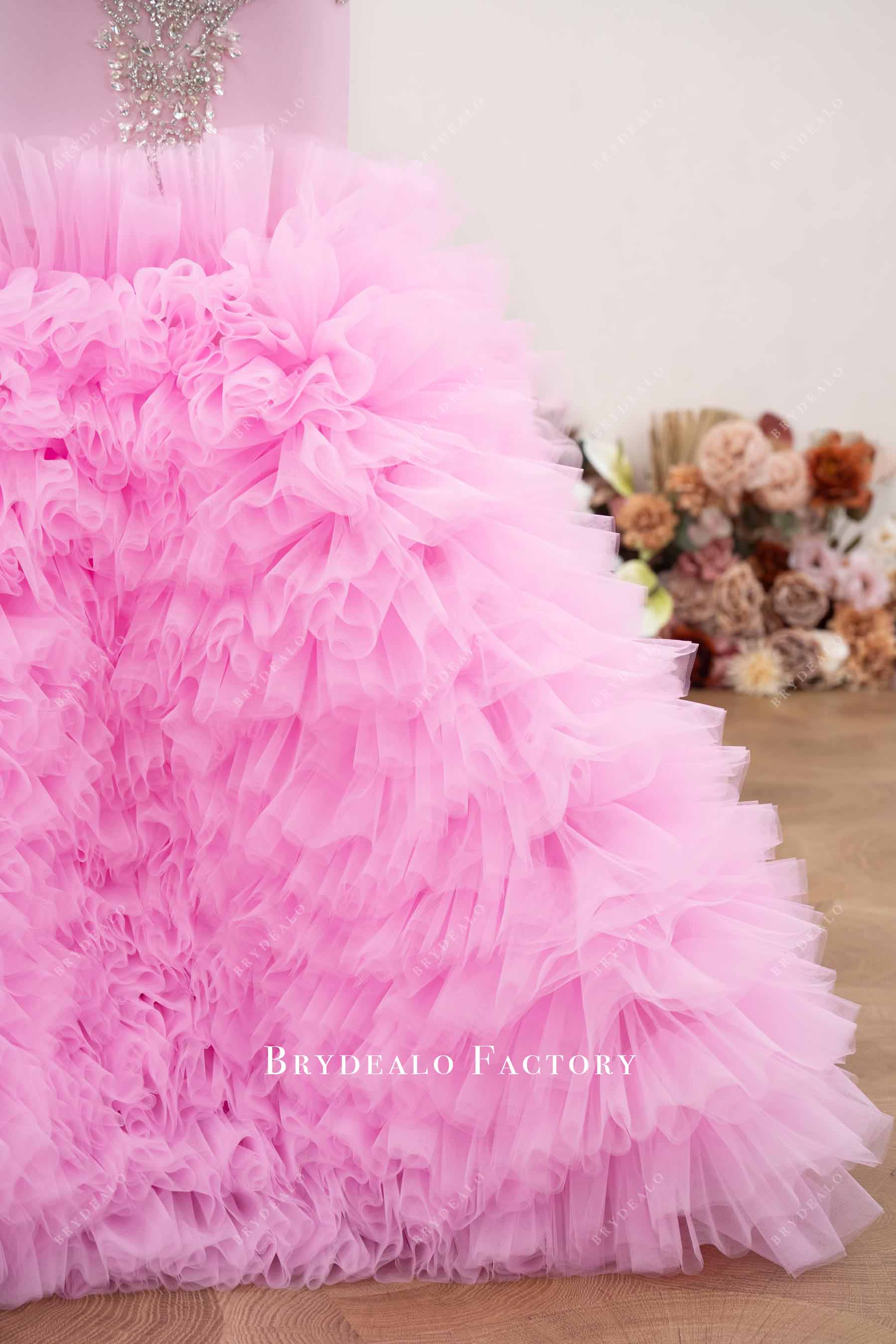 pink ruffled prom dress