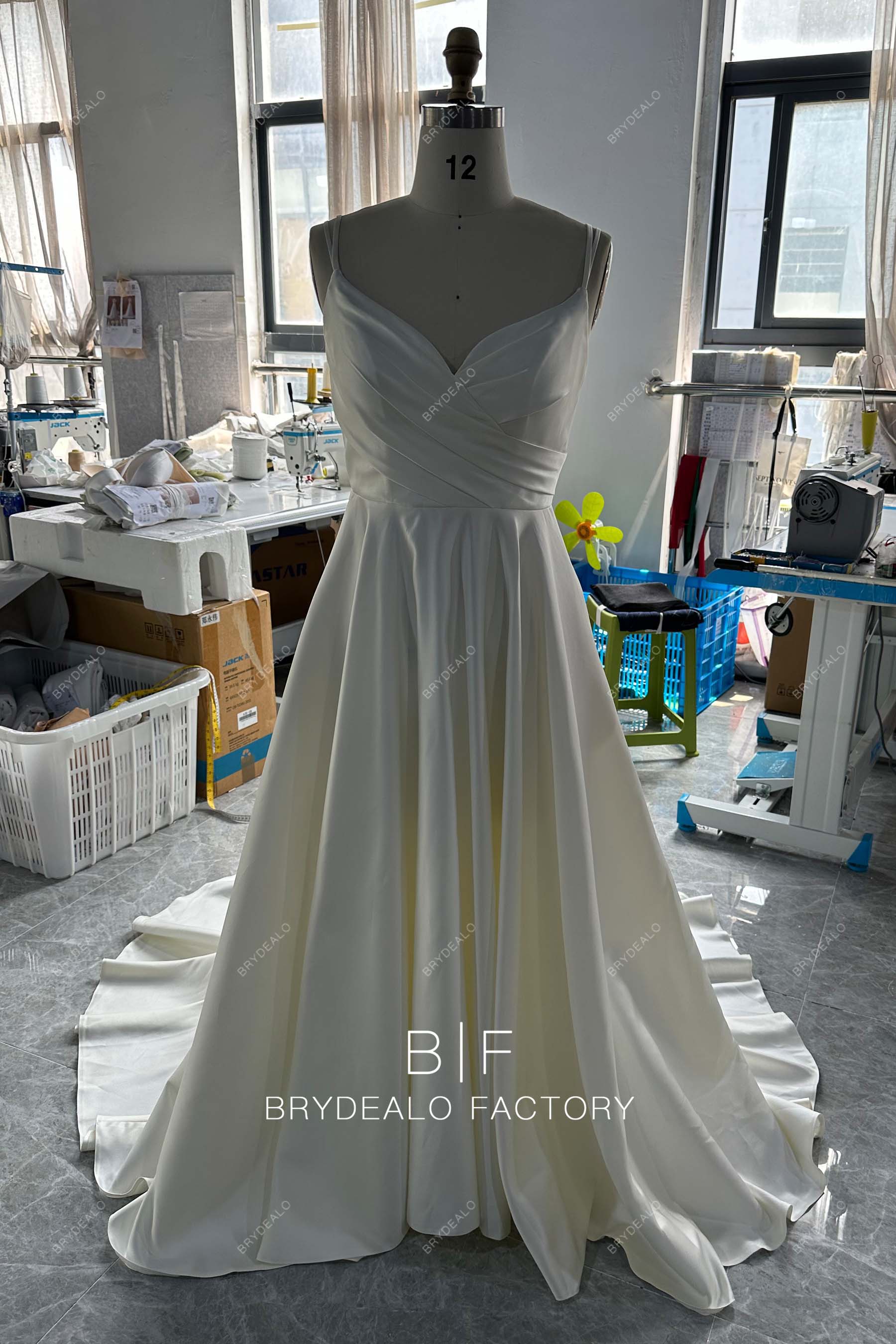 pleated satin wedding ball gown