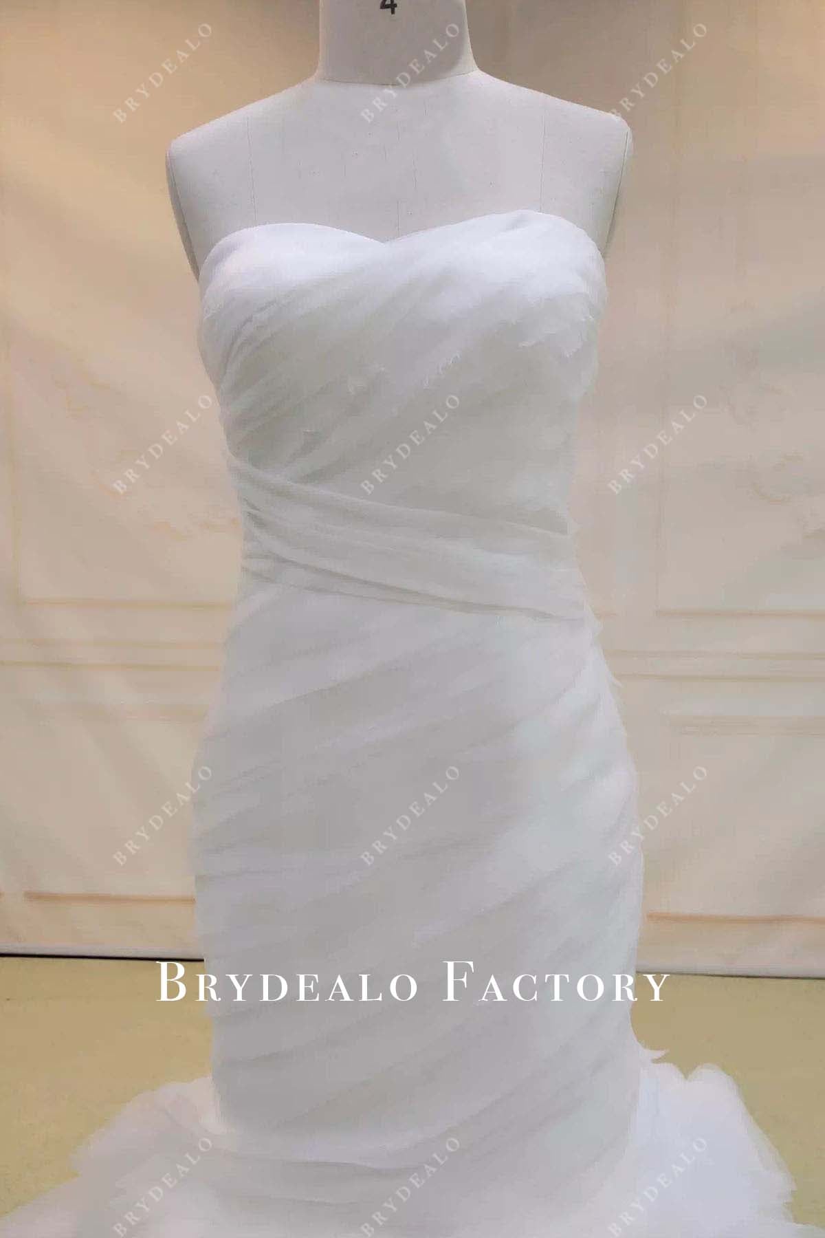 pleated sweetheart neck trumpet wedding dress