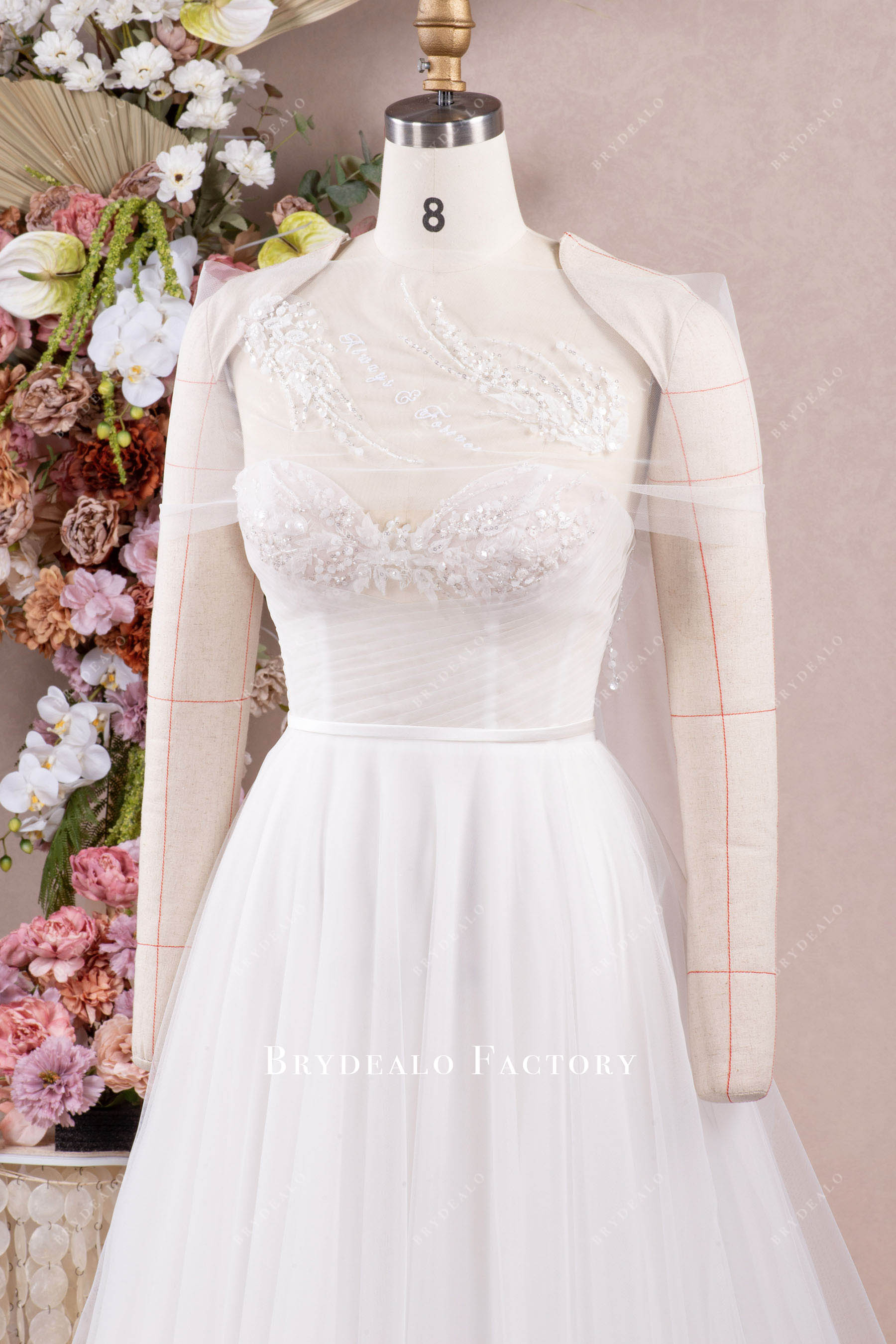 pleated tulle corset wedding dress