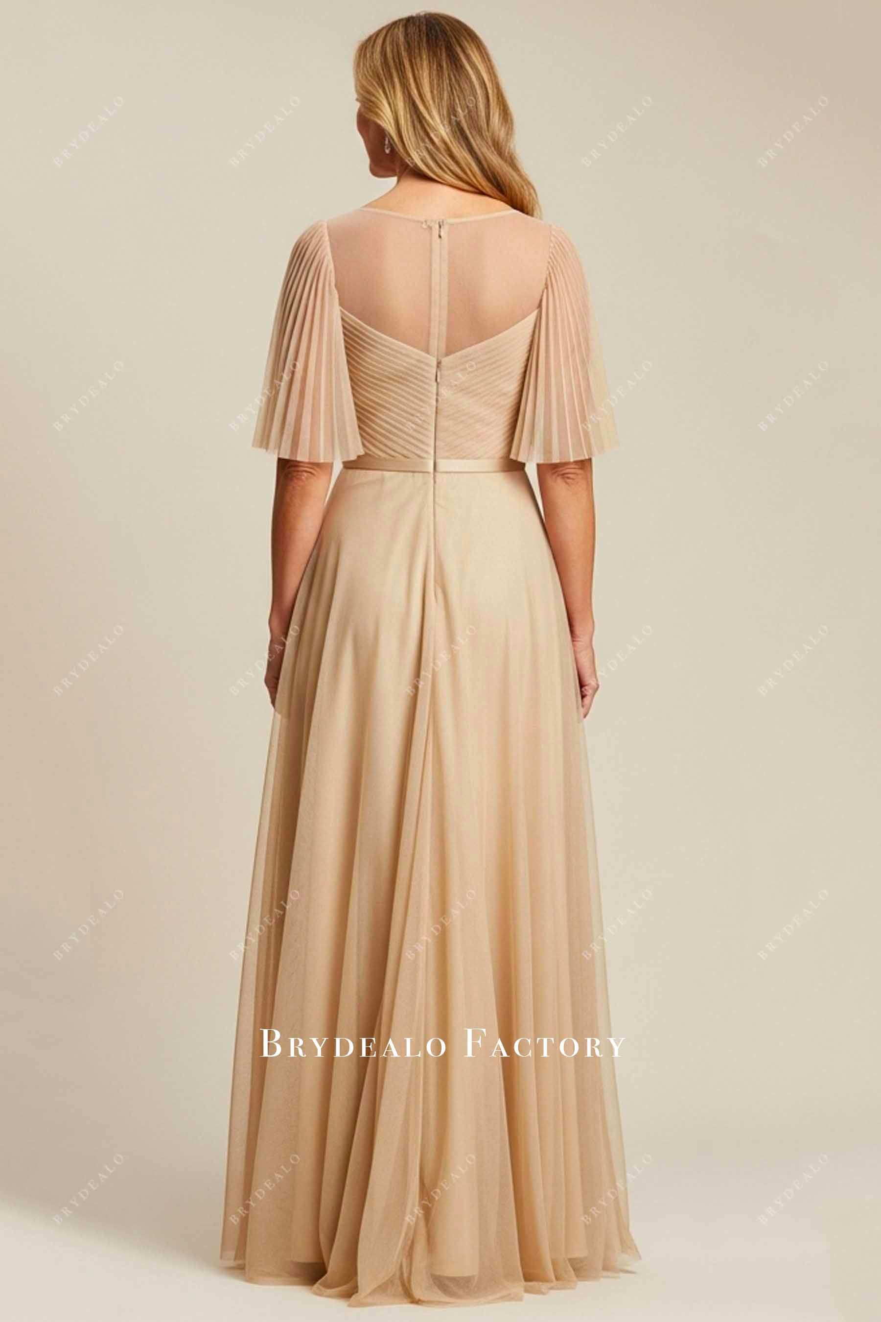 pleated tulle floor length formal dress