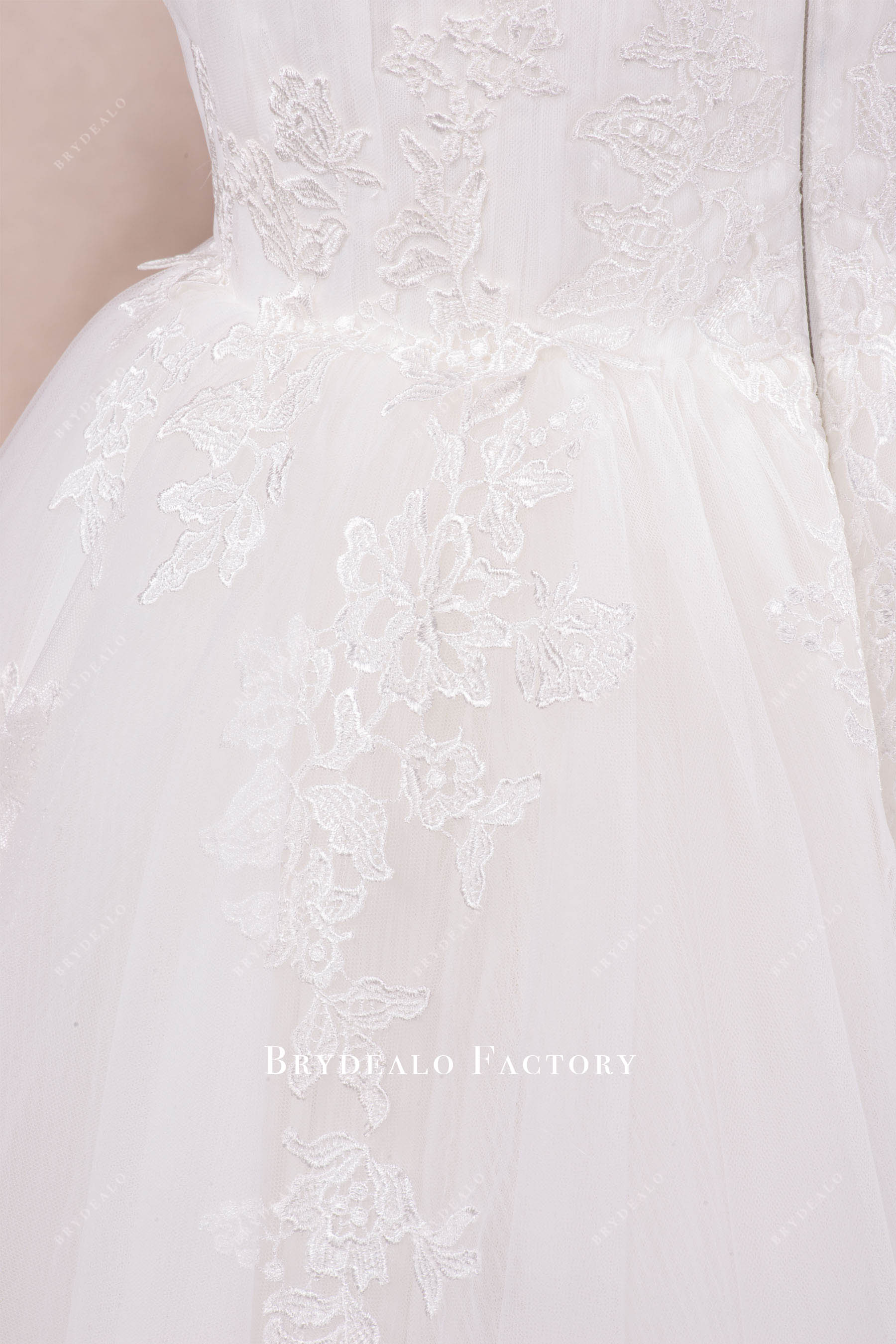 pleated tulle lace wedding dress