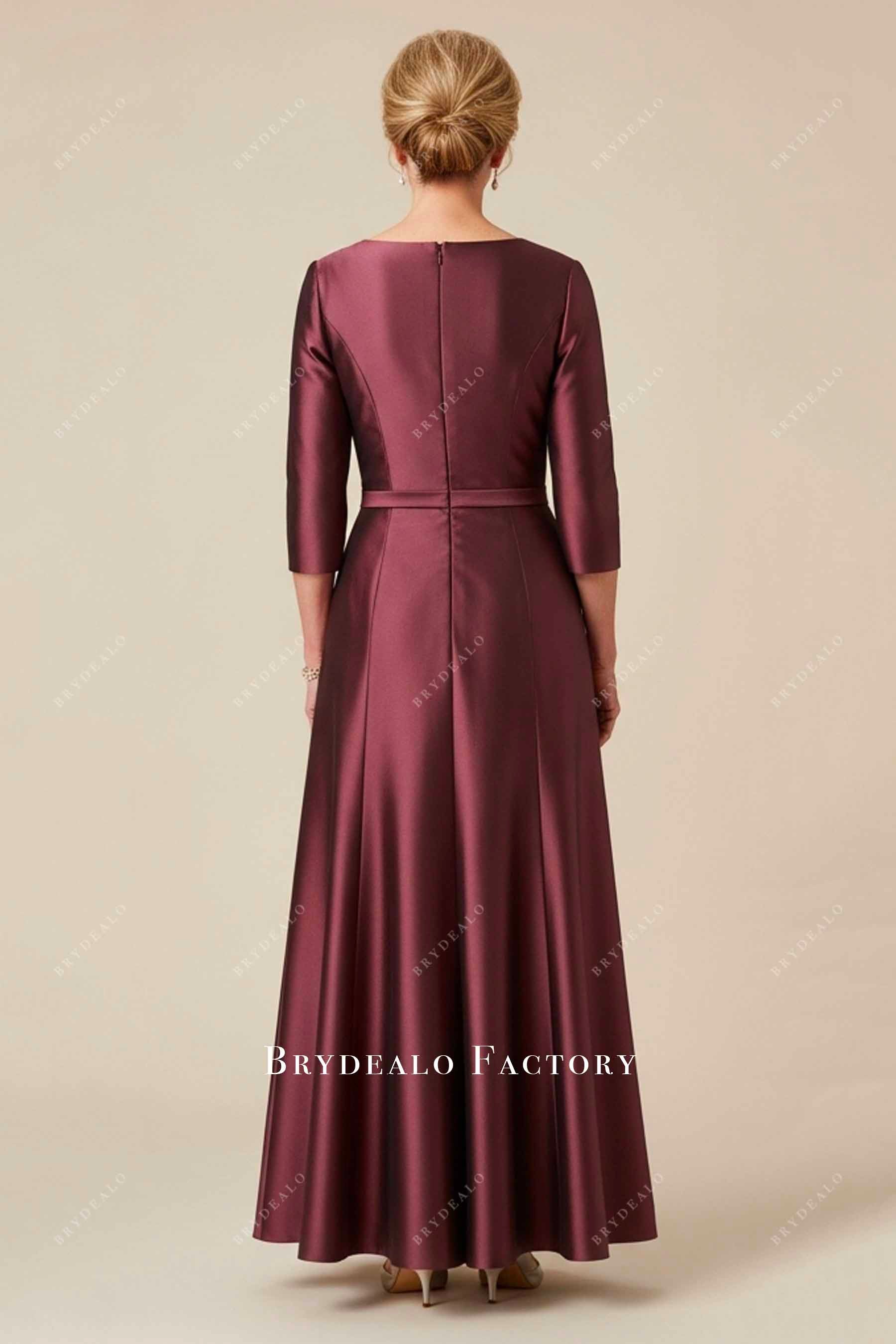 Plum 3/4 Sleeve Shoulder Flower Mikado Formal Dress
