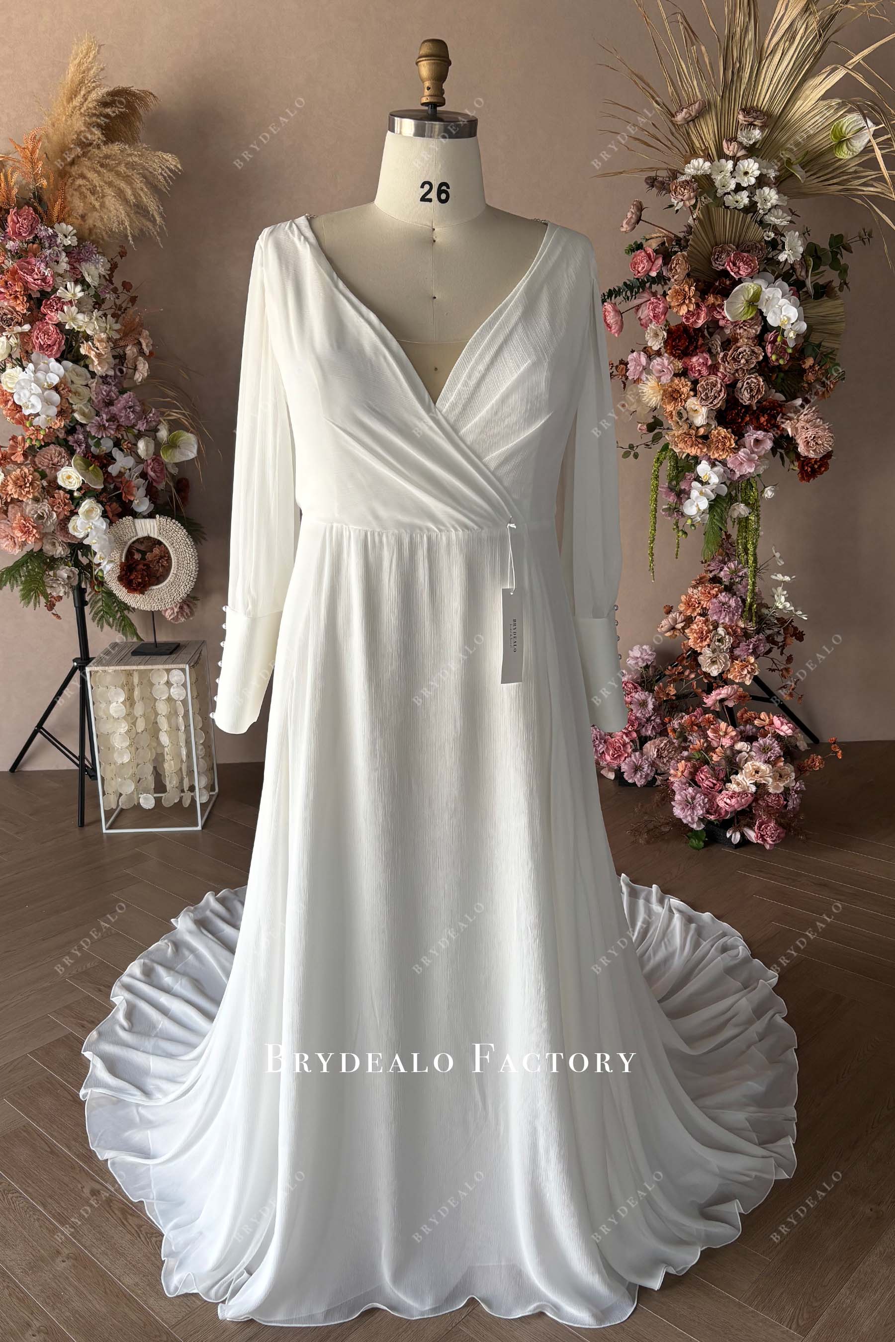 plunging V neck plus size wedding dress