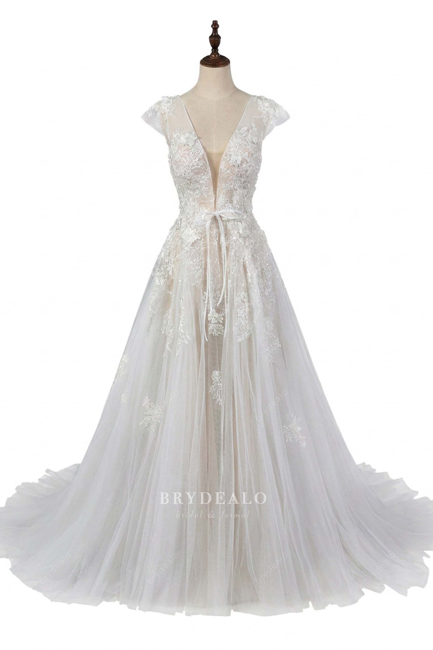 plunging lace wedding dress
