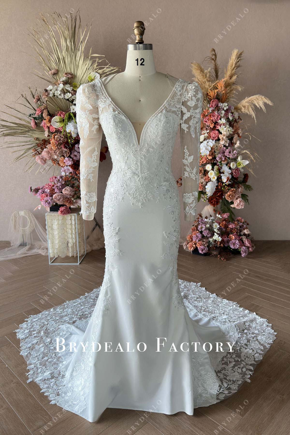Private Label Lace Sleeveless Mermaid Wedding Dress