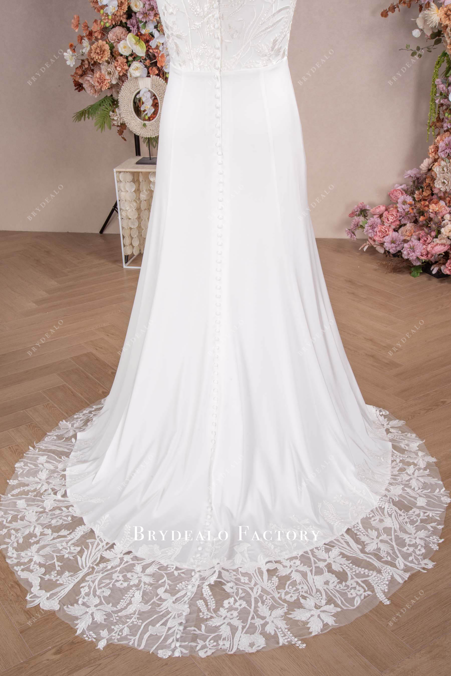 plus size illusion lace train wedding dress