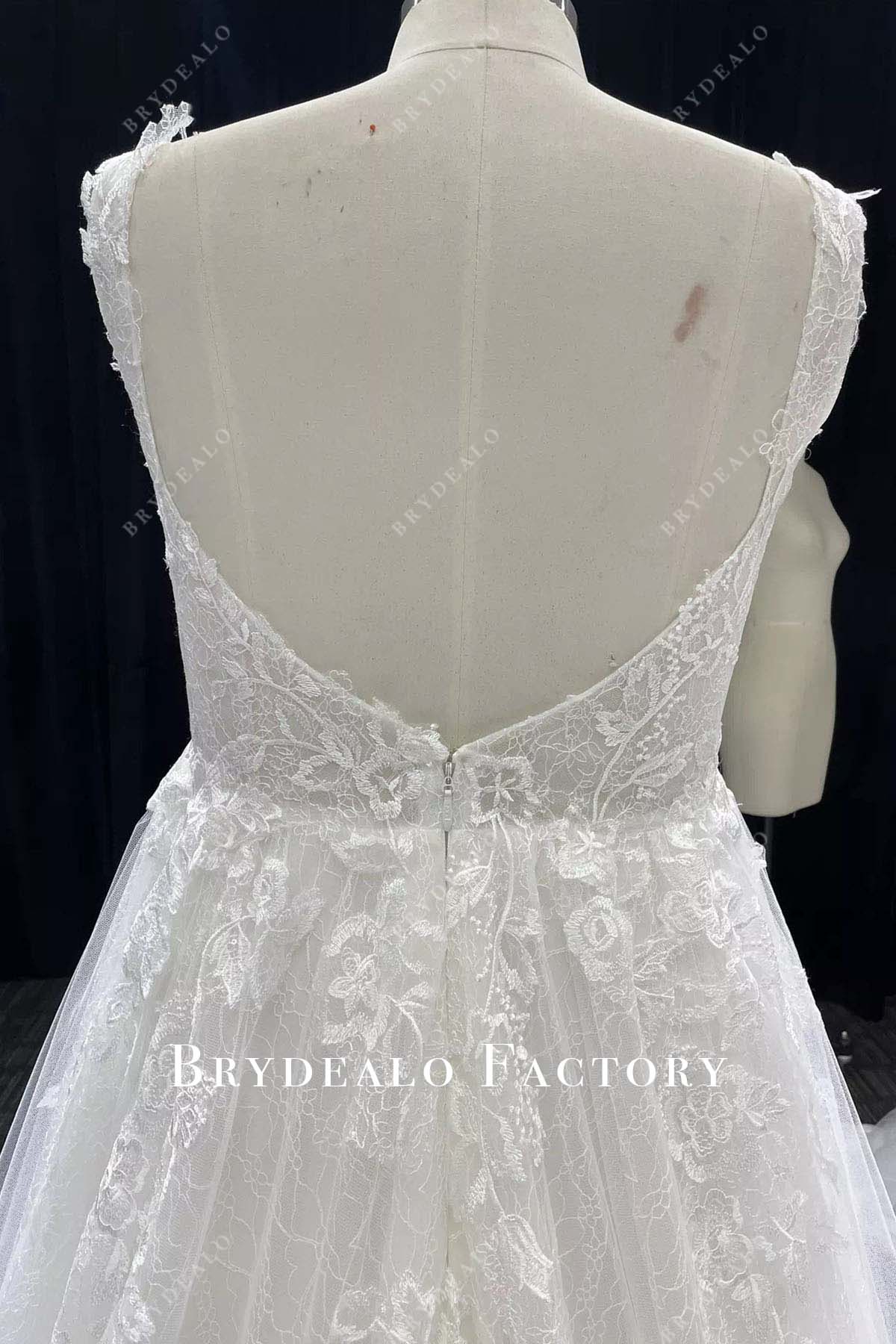 plus size lace open back wedding dress