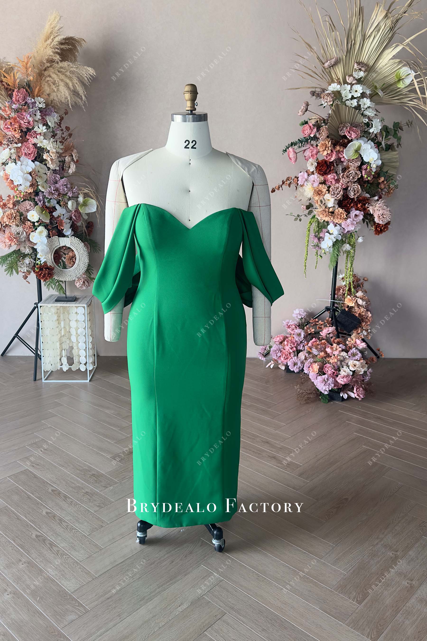 plus size off shoulder green formal dress