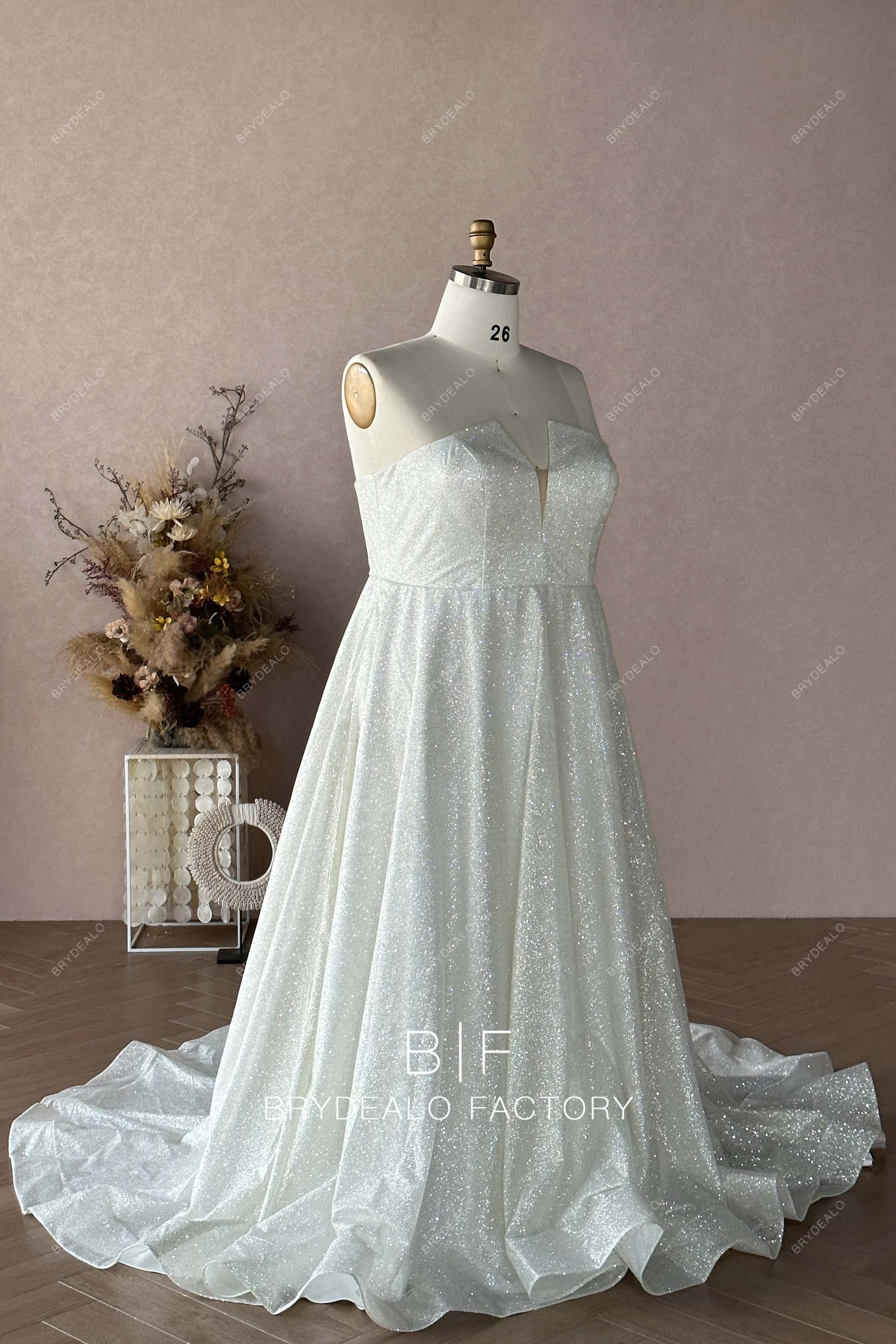 Plus Size Wholesale Custom Glitter Strapless Wedding Dress