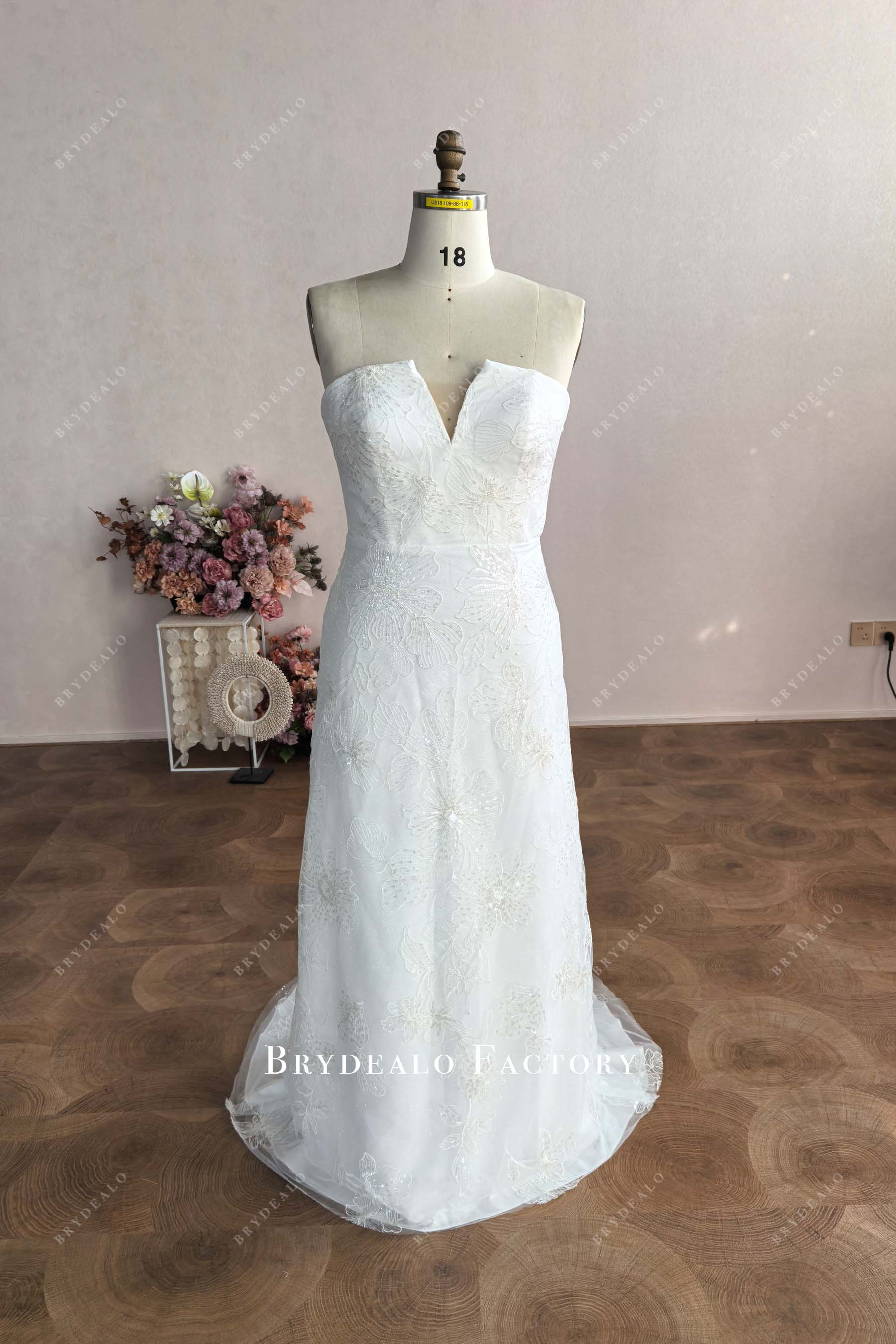 plus size strapless lace wedding dress