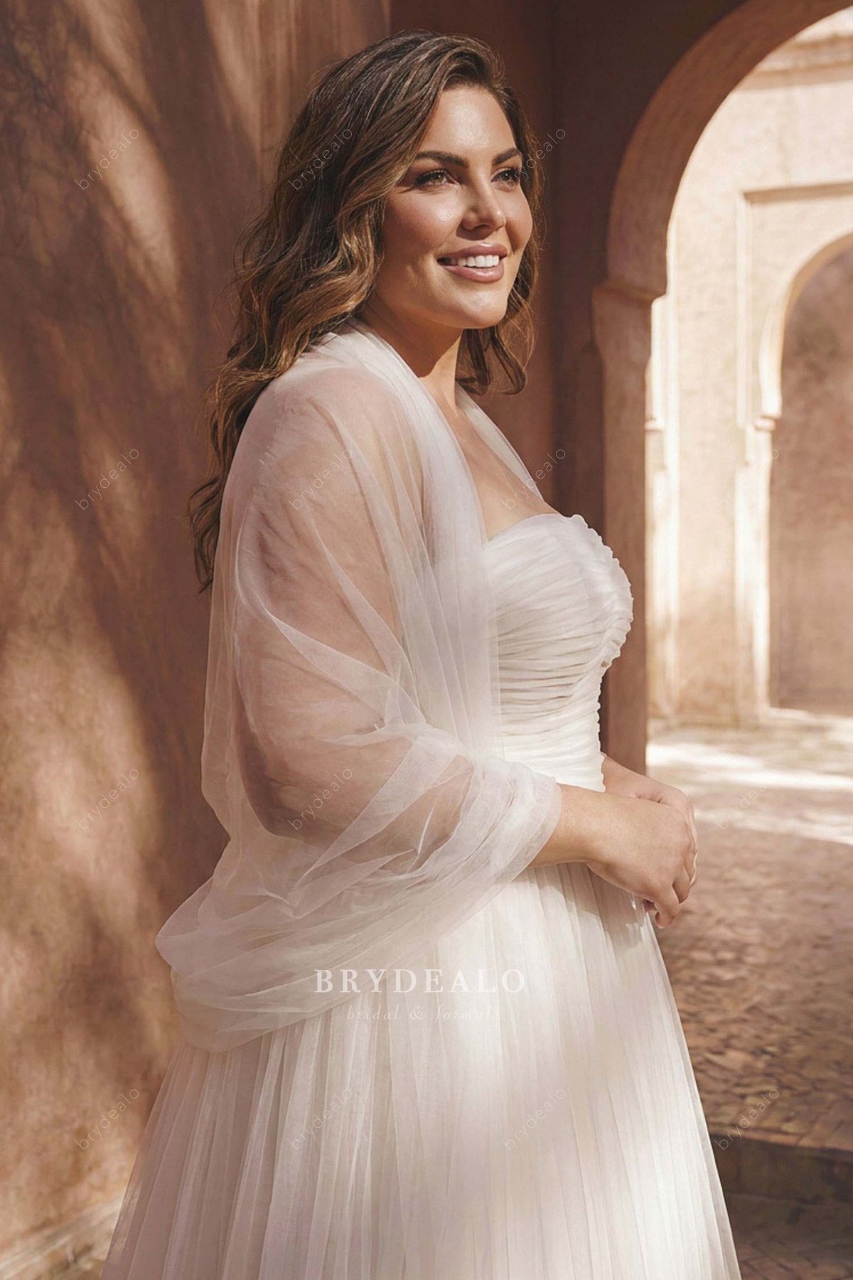 plus size tulle wrap wedding dress