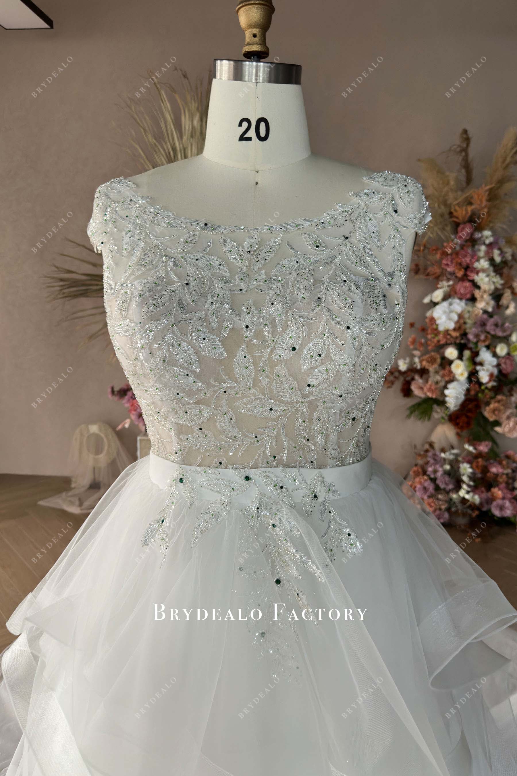 custom plus size illusion neck beaded lace wedding dress