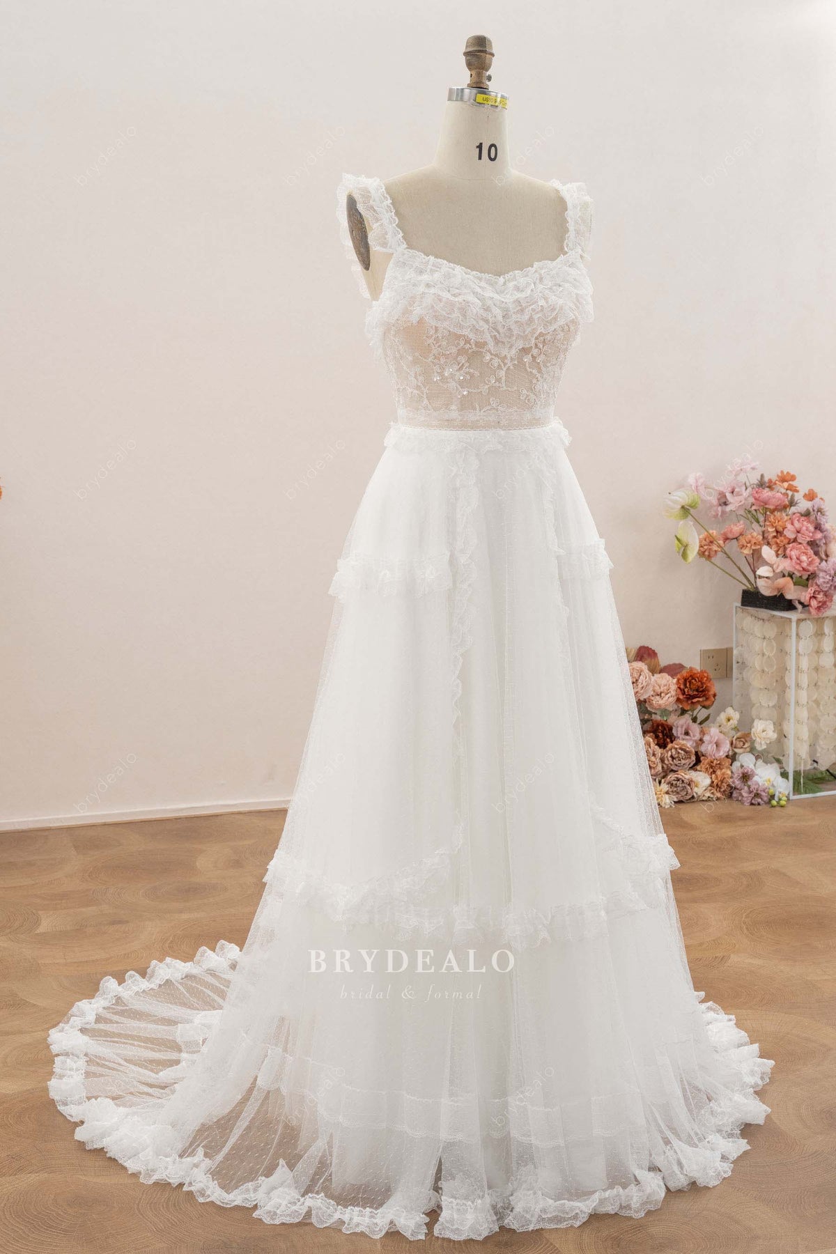 polka dot long boho Aline wedding dress