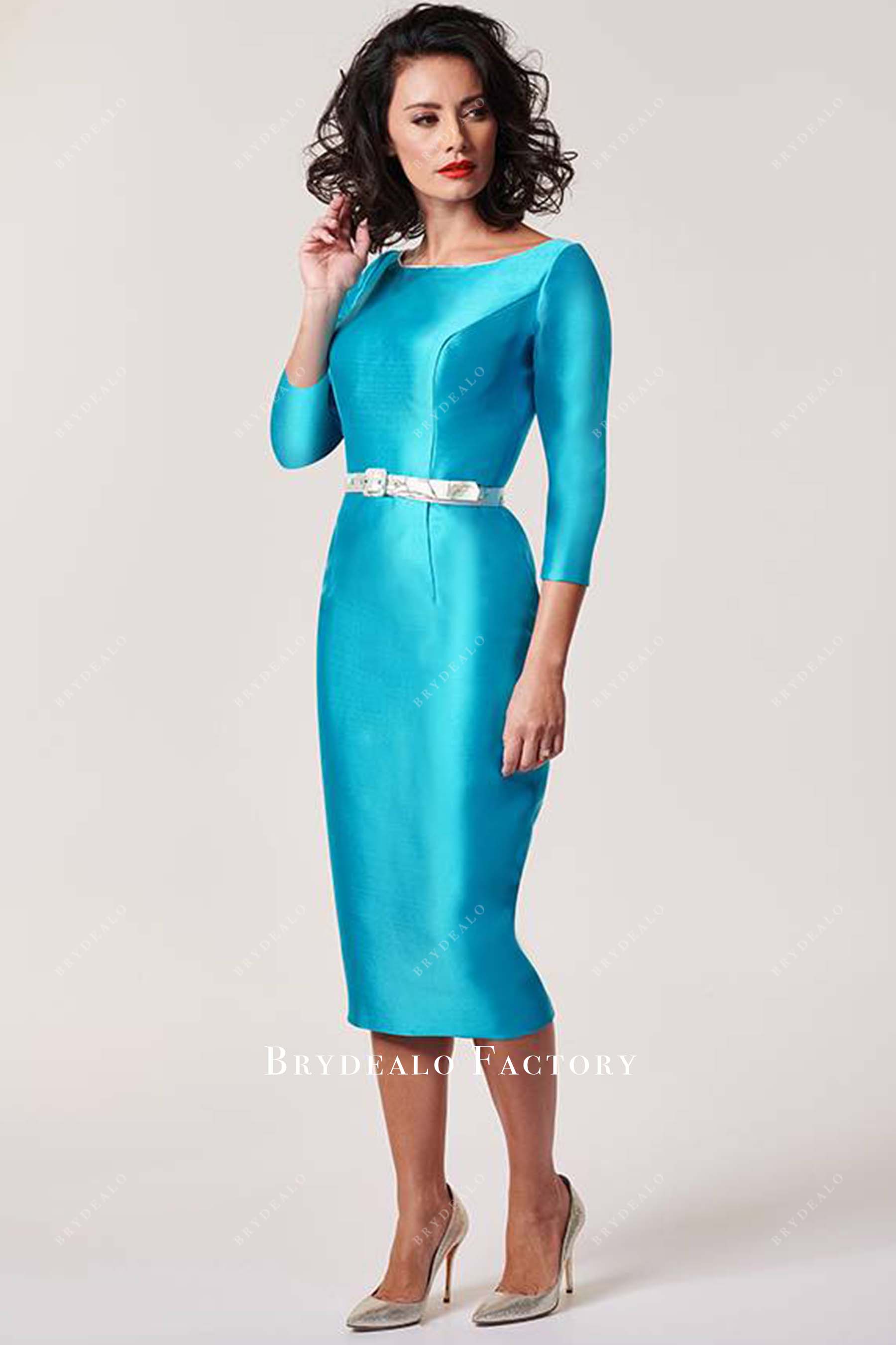 pool three quarter sleeves mother of bride dress