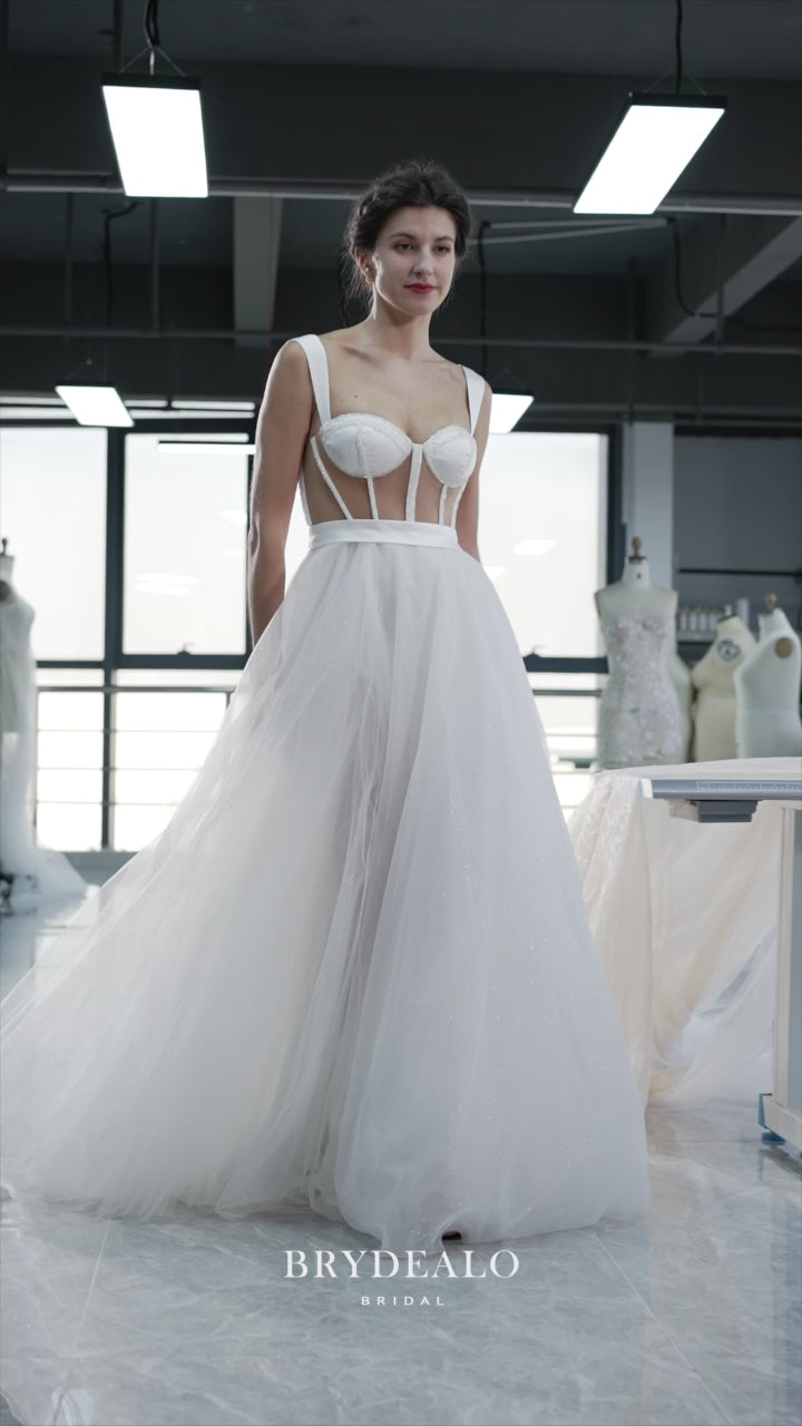 wide straps corset wedding dress