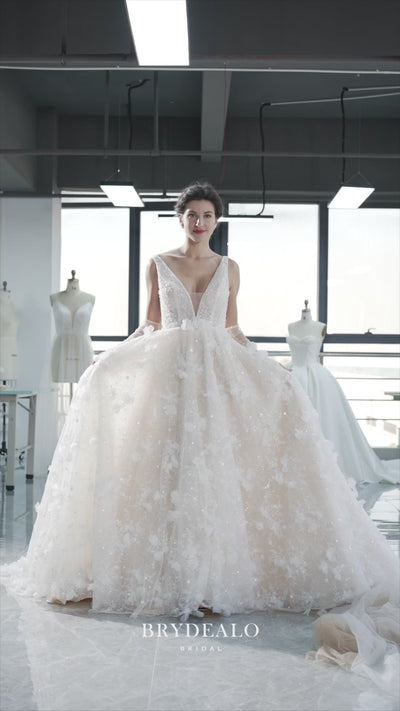 3D flower lace sparkly bridal gown 15015