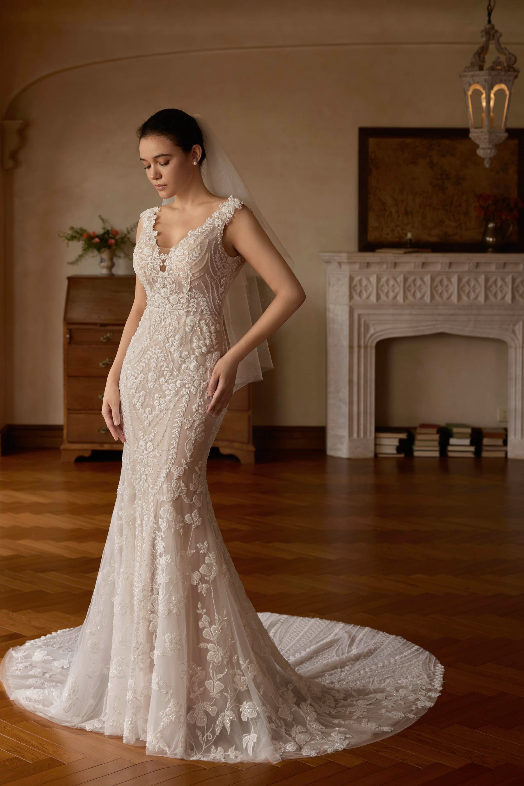 luxury beaded lace mermaid bridal dress