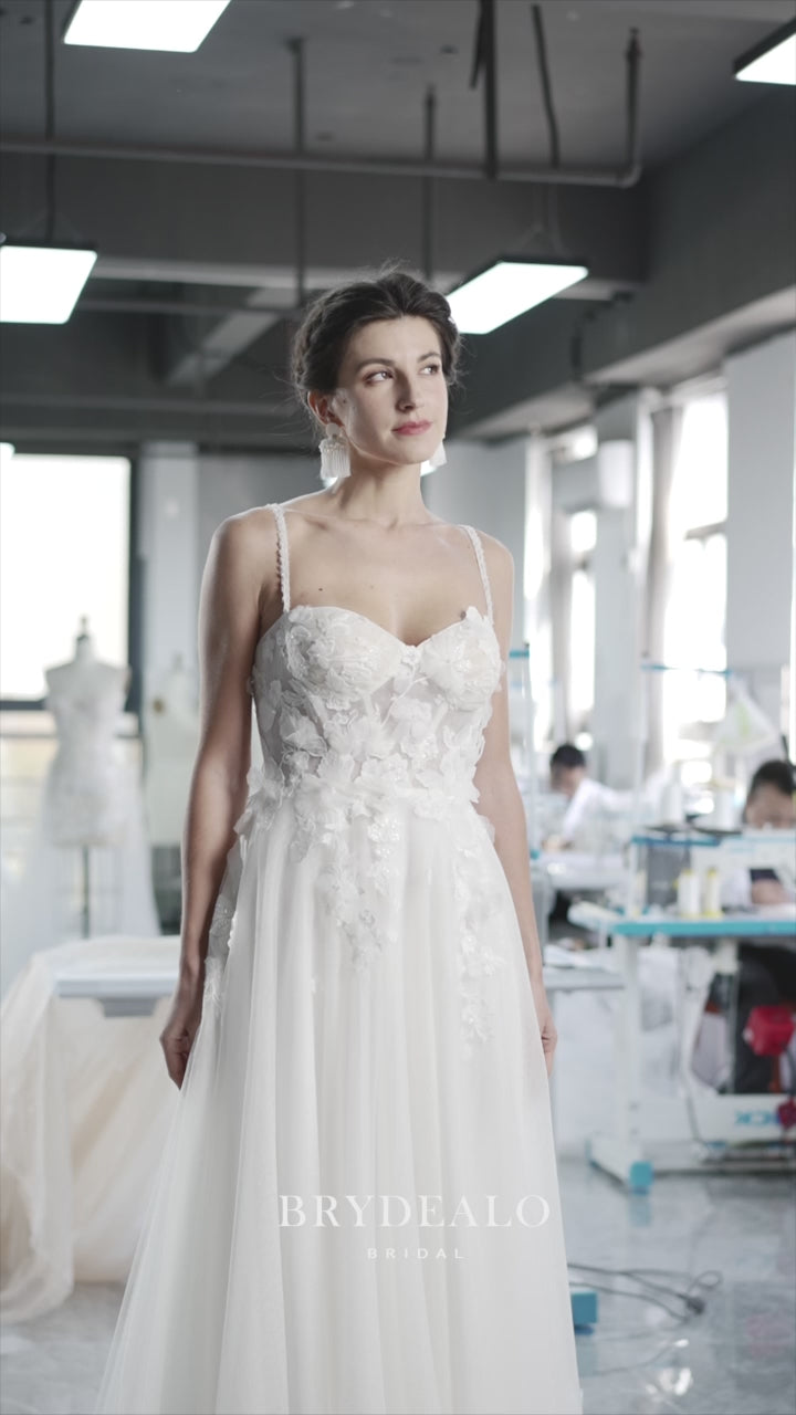 flower straps 3D lace wedding dress