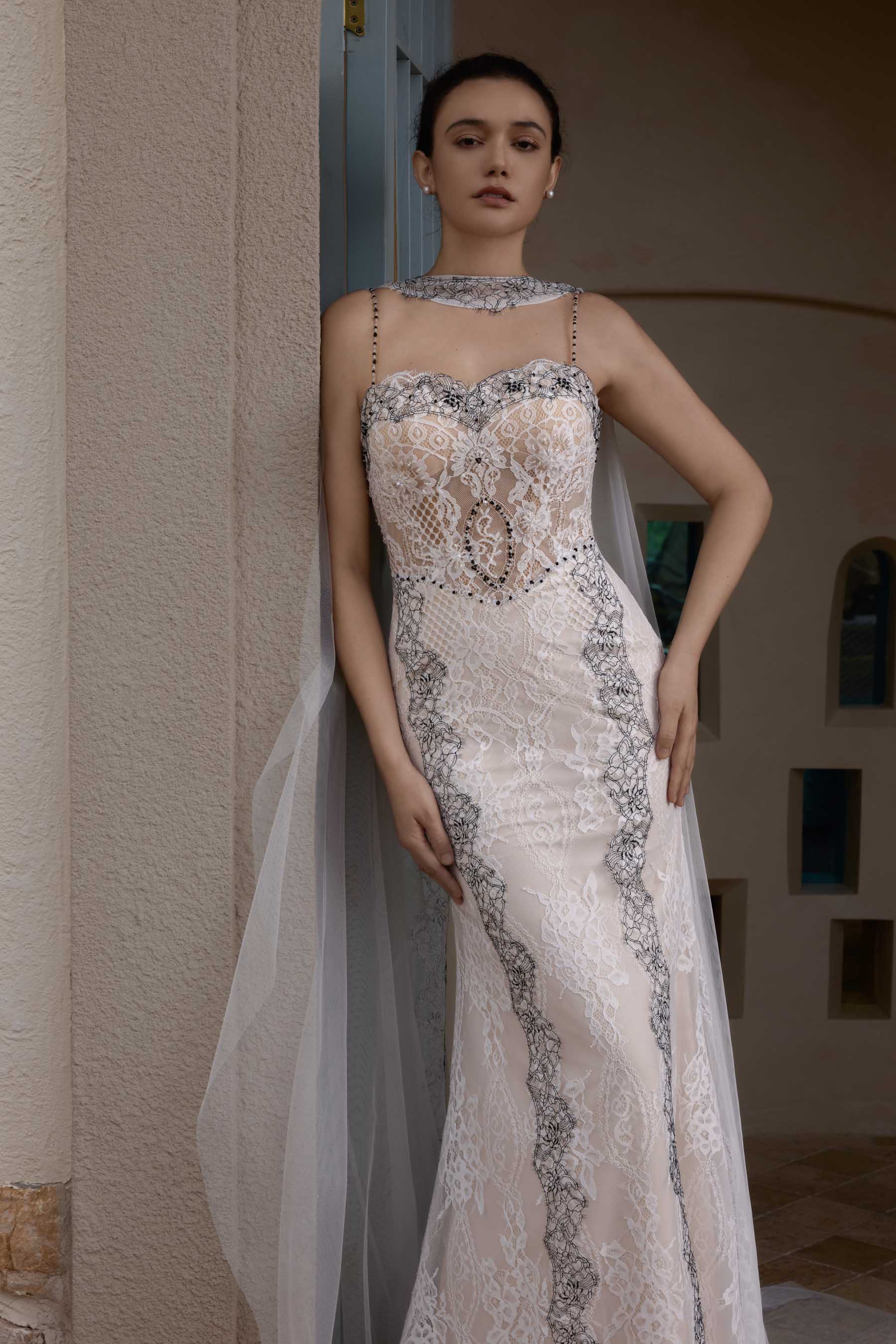 black white sweetheart wedding dress