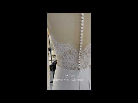 wholesale illusion lace sleeve chiffon wedding dress