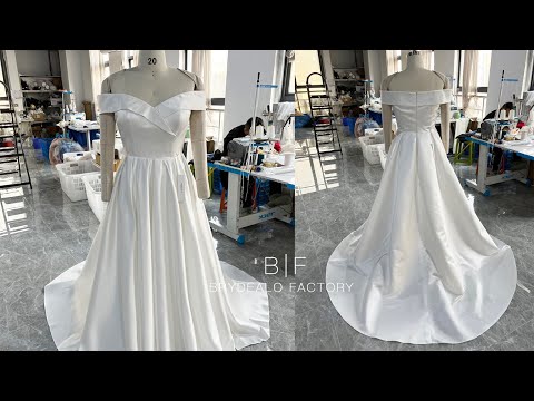 wholesale off shoulder satin Aline wedding dress