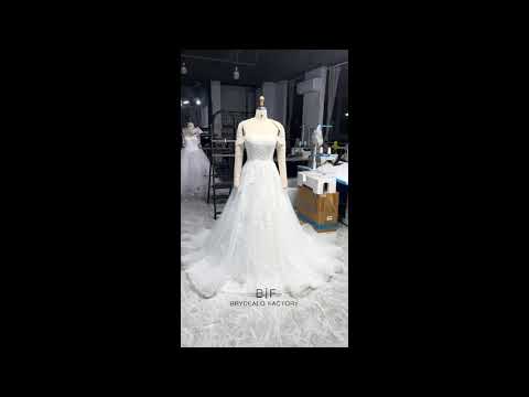 wholesale off shoulder flower lace puffy Aline wedding gown