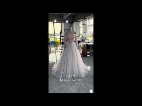 wholesale three-quarter sleeve satin tulle wedding dress