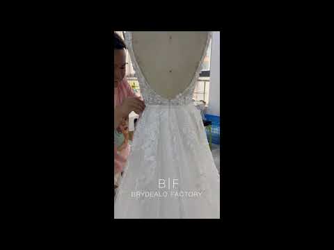 wholesale square neck sparkly flower lace wedding gown with overskirt