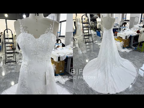 wholesale beaded straps fit flare lace wedding dress