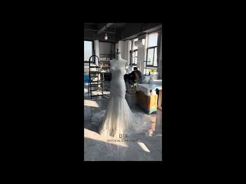 luxury beaded lace ruffle hem wedding dress