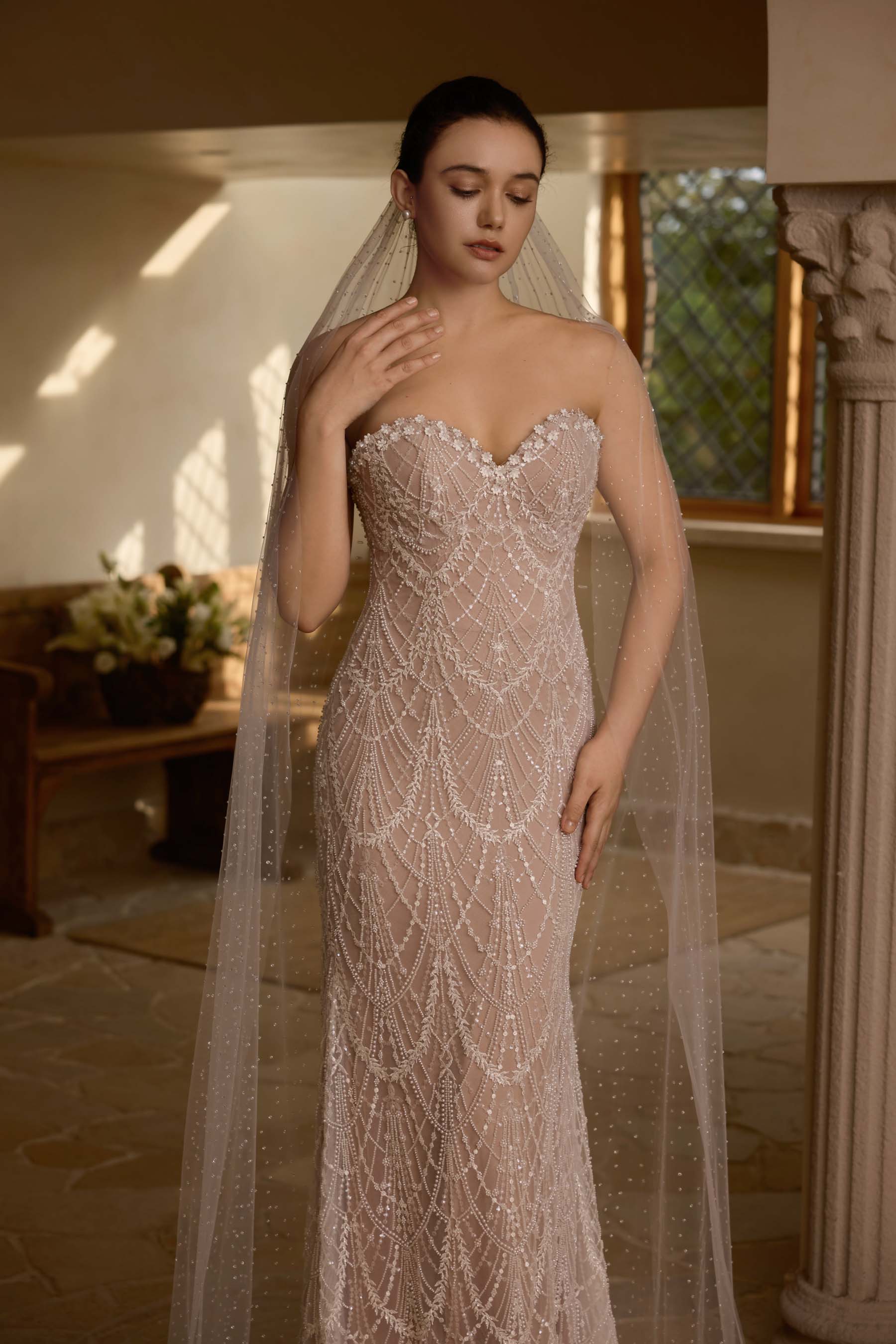 luxury beaded lace mermaid wedding dress