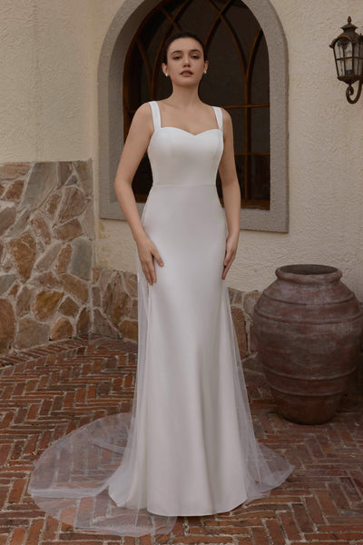 crepe fit and flare butterfly back wedding dress