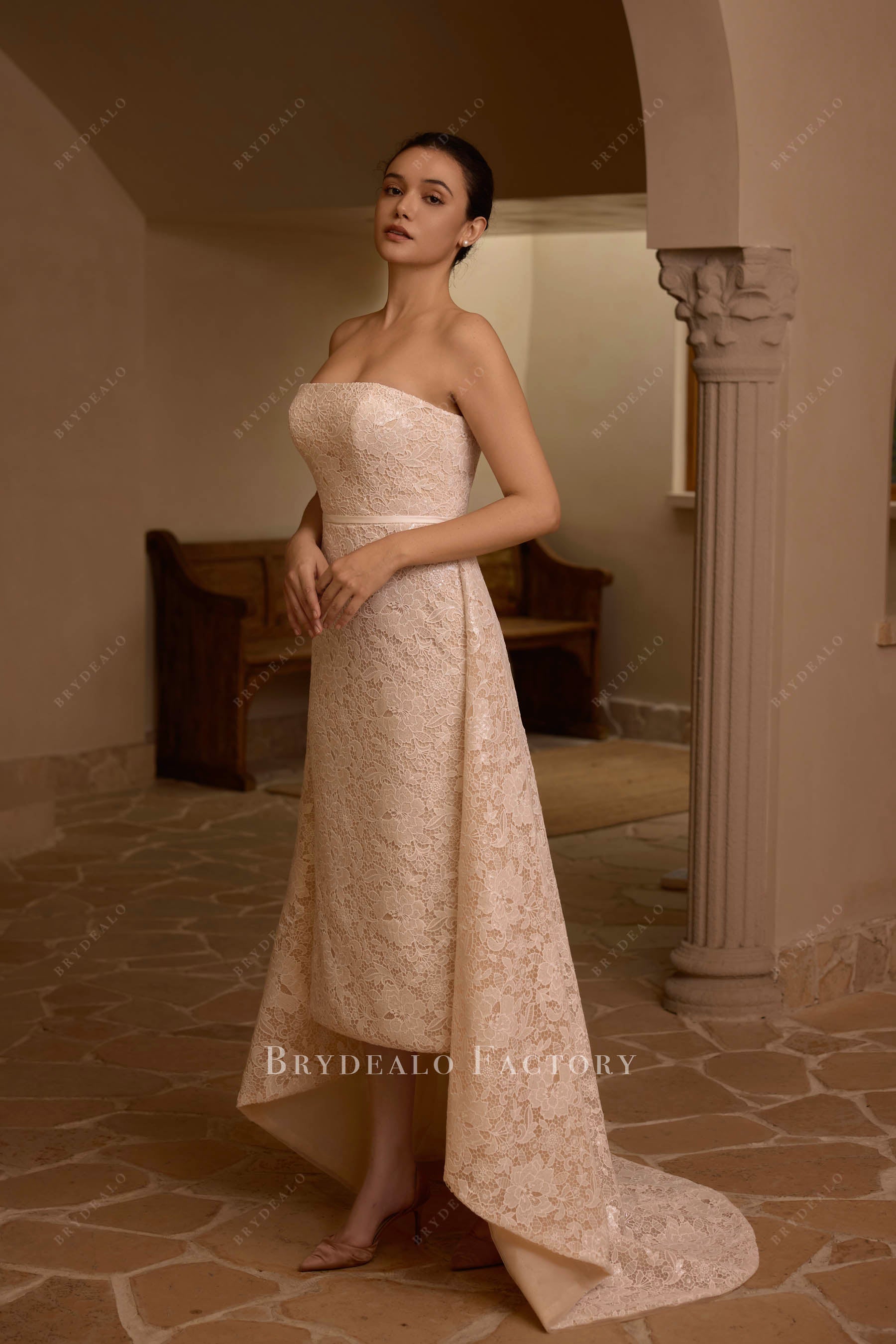 removable lace overskirt wedding dress strapless elegant wedding dress