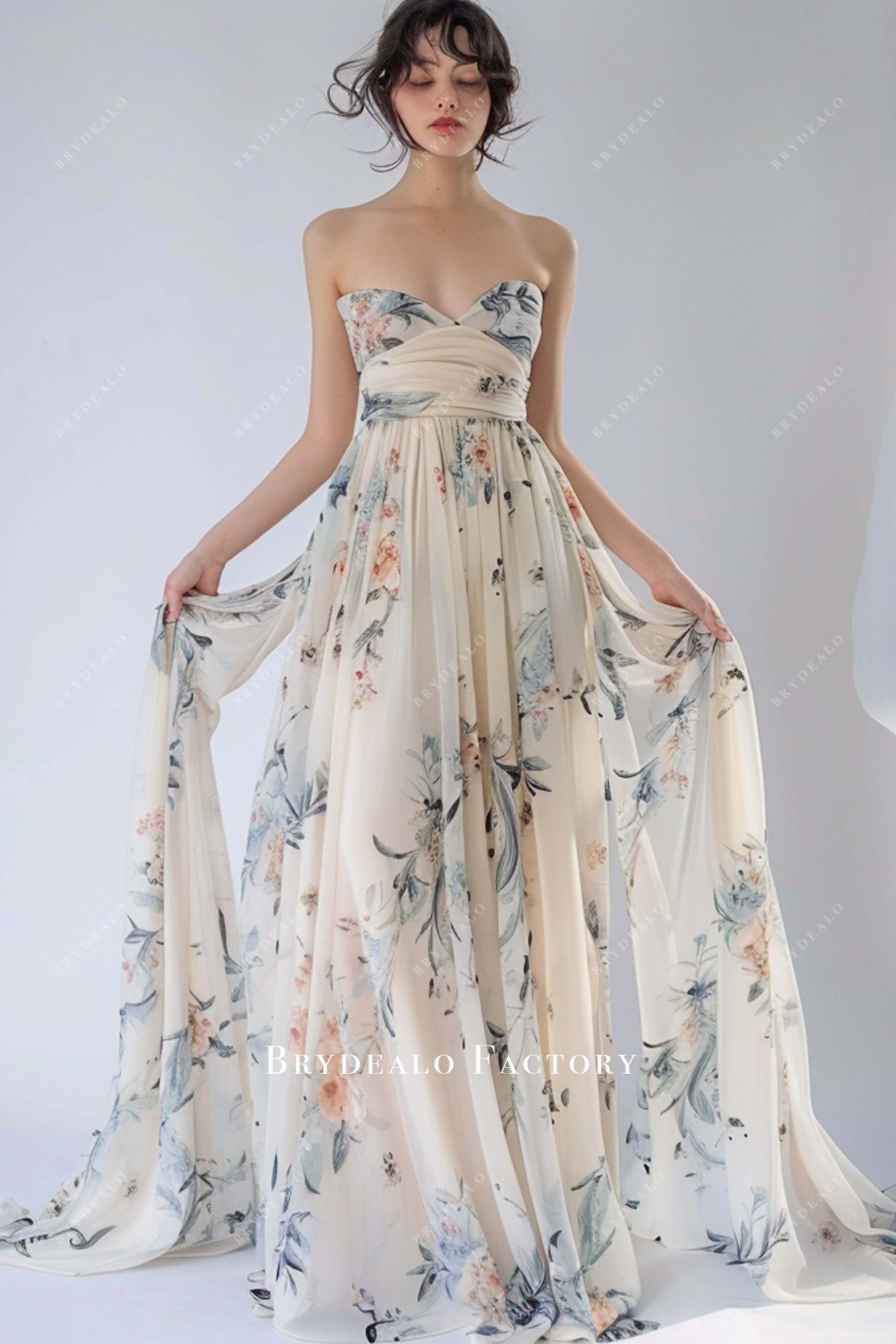 Strapless Sweetheart Neck Print Empire Bridesmaid Dress
