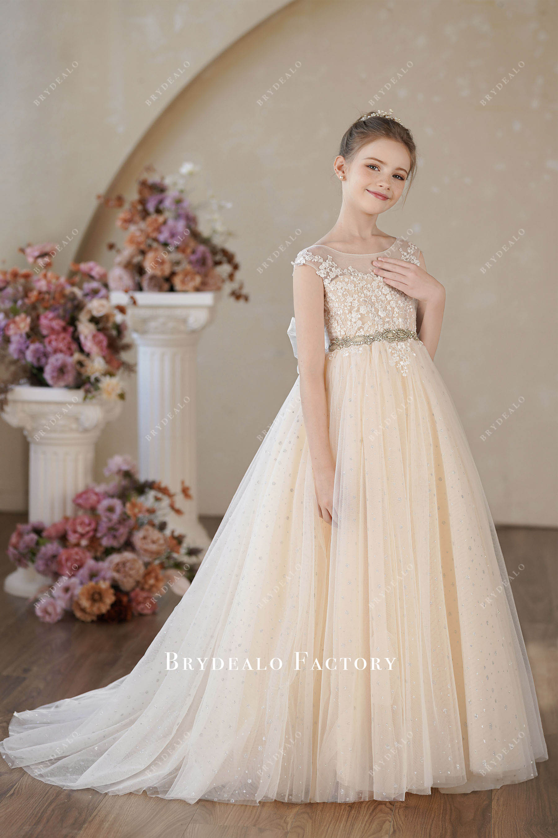 puffy shimmery Aline flower girl dress