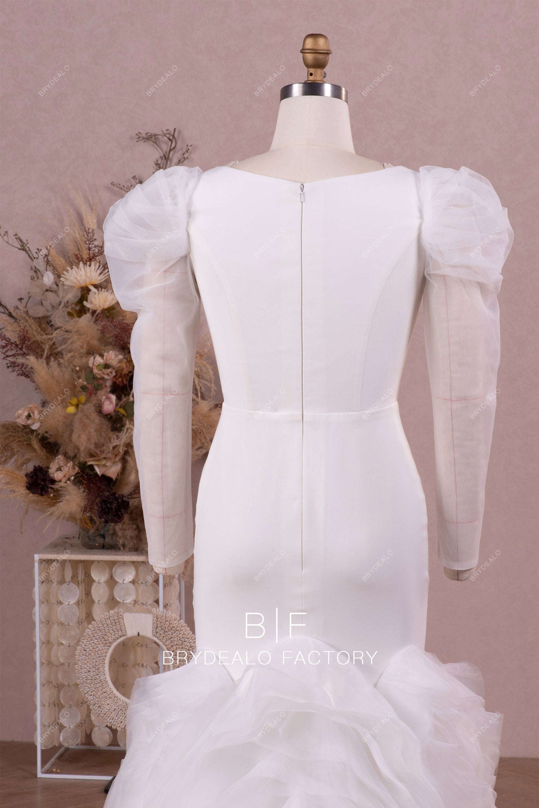 puffy tulle shoulder sleeve wedding dress