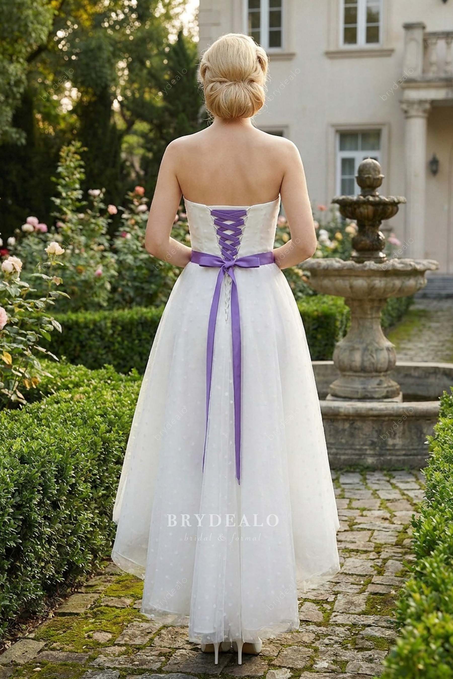 Retro Polka Dot Sweetheart Neck Tea Length Wedding Dress