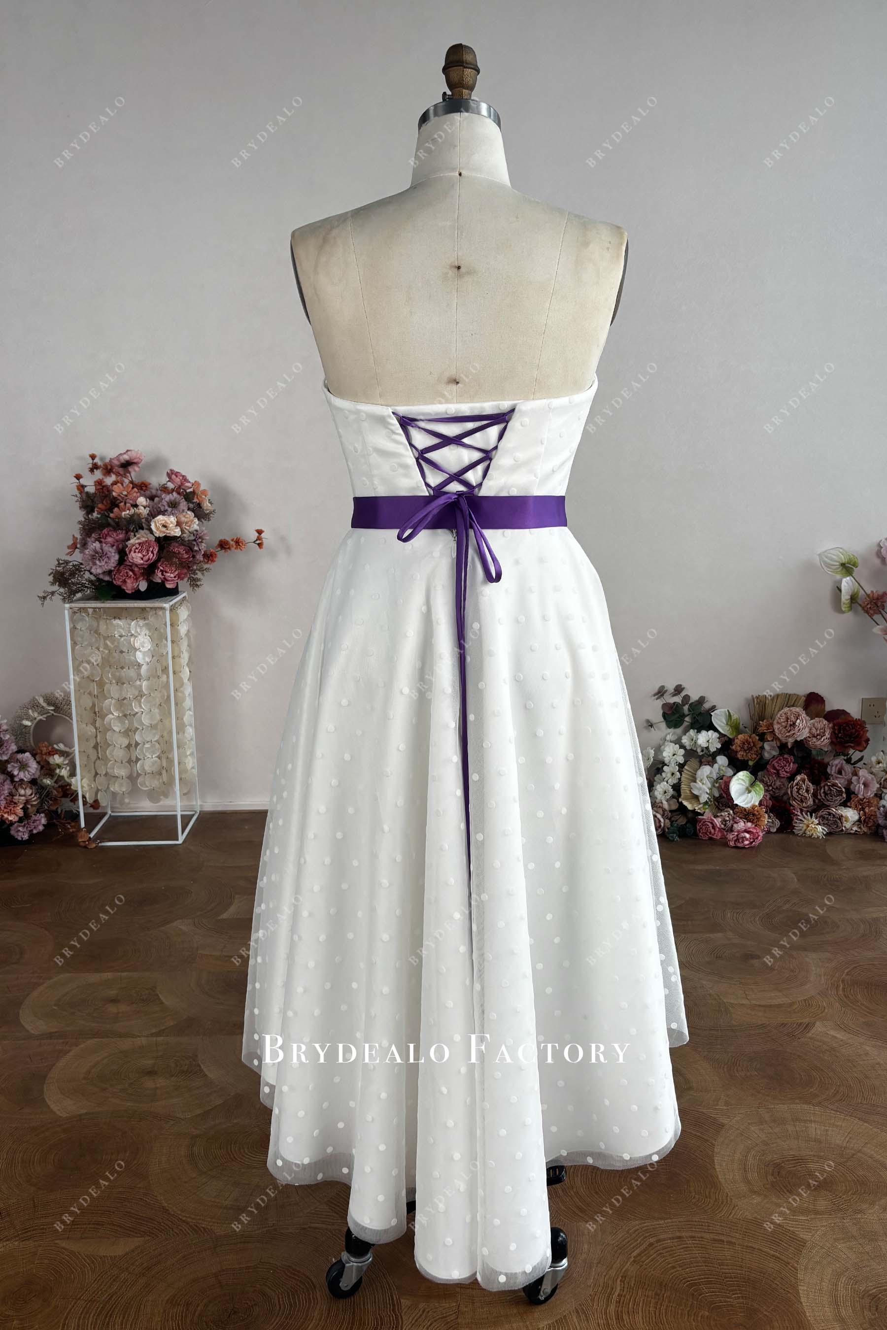 purple lace-up corset back A-line bridesmaid dress