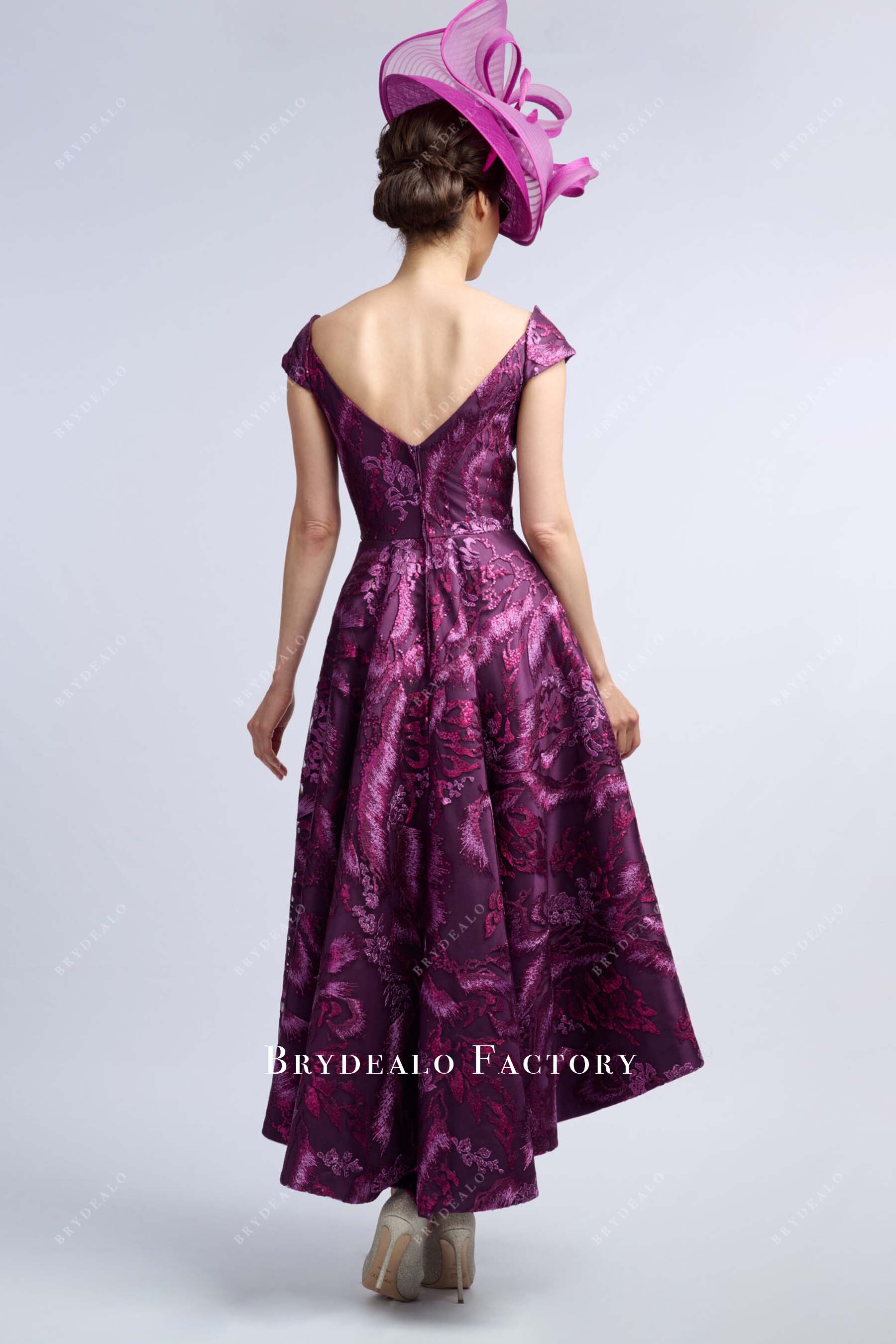 raspberry embroidery cap sleeveless mother of bride dress